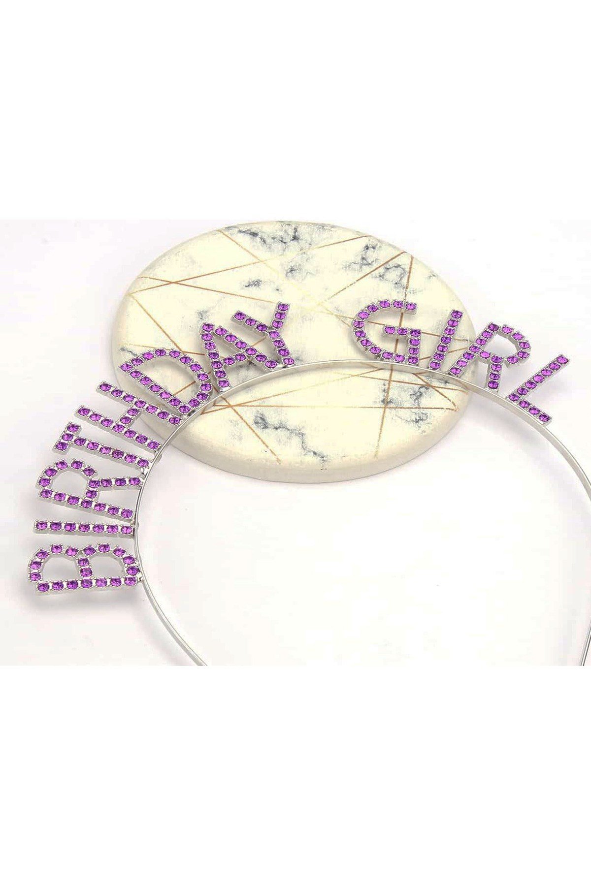 Mor Renk Kristal Taşlı Parlak Birthday Girl Yazılı Taç 16x17 cm
