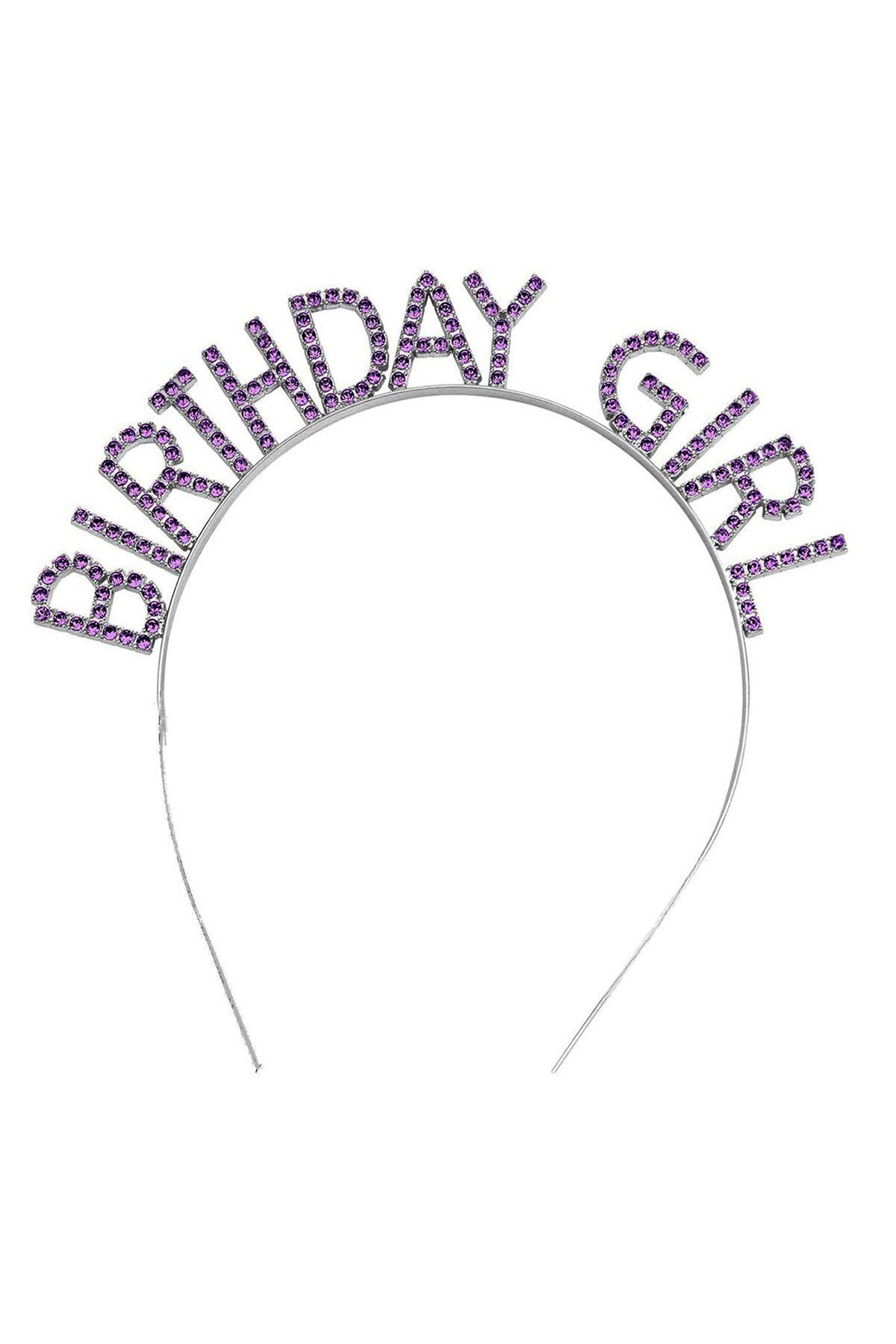 Mor Renk Kristal Taşlı Parlak Birthday Girl Yazılı Taç 16x17 cm