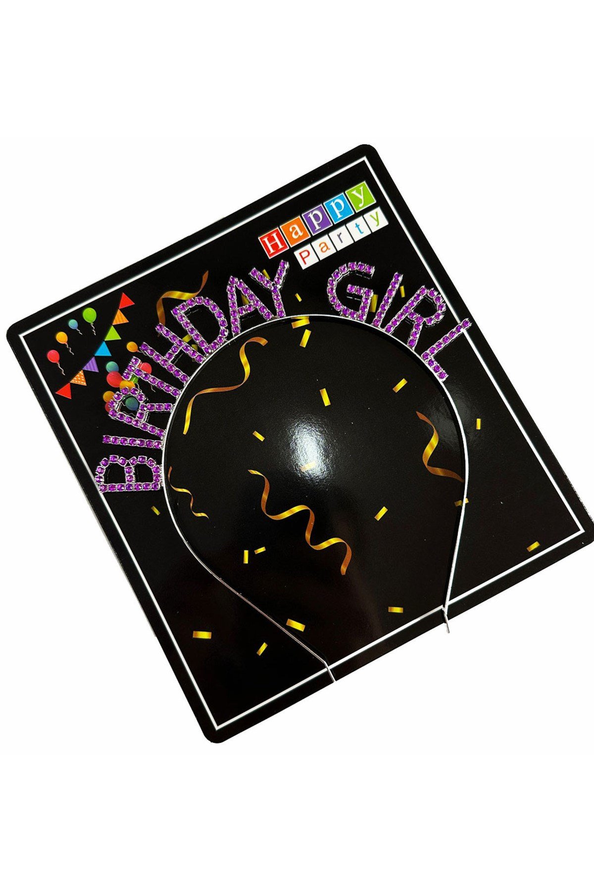Mor Renk Kristal Taşlı Parlak Birthday Girl Yazılı Taç 16x17 cm