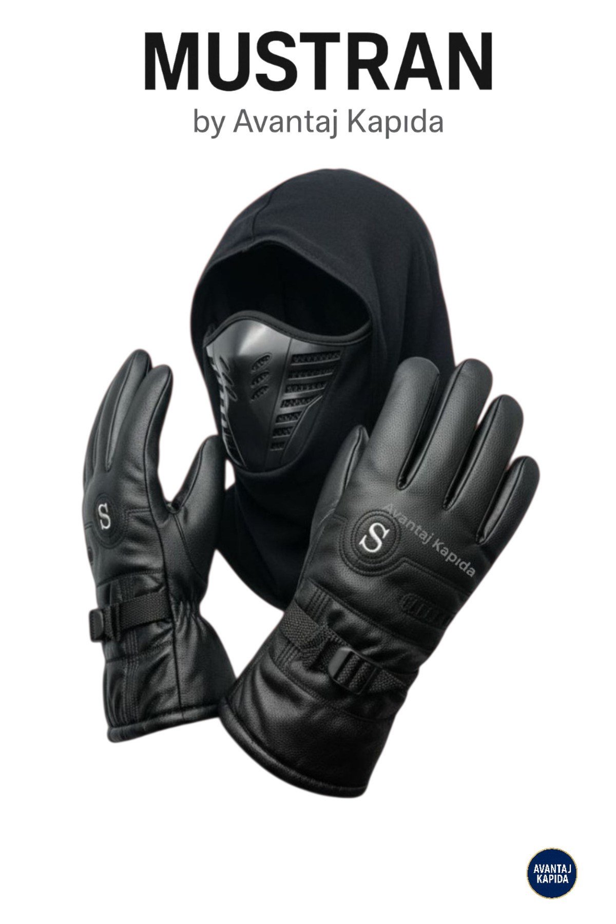 Motosiklet Eldiveni L-XL+Hava Kanallı Taktik Maske 2’li Set Kışlık Su Geçirmez Rüzgar Soğuk Koruma