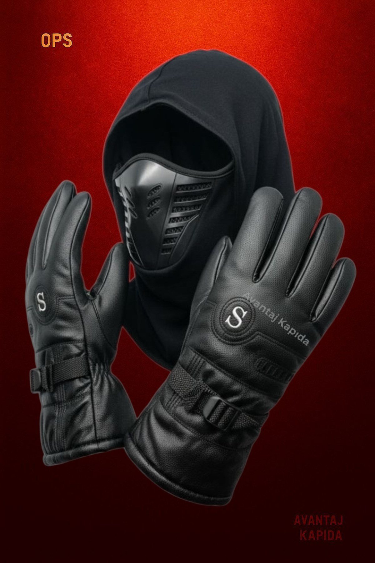 Motosiklet Eldiveni L-XL+Hava Kanallı Taktik Maske 2’li Set Kışlık Su Geçirmez Rüzgar Soğuk Koruma