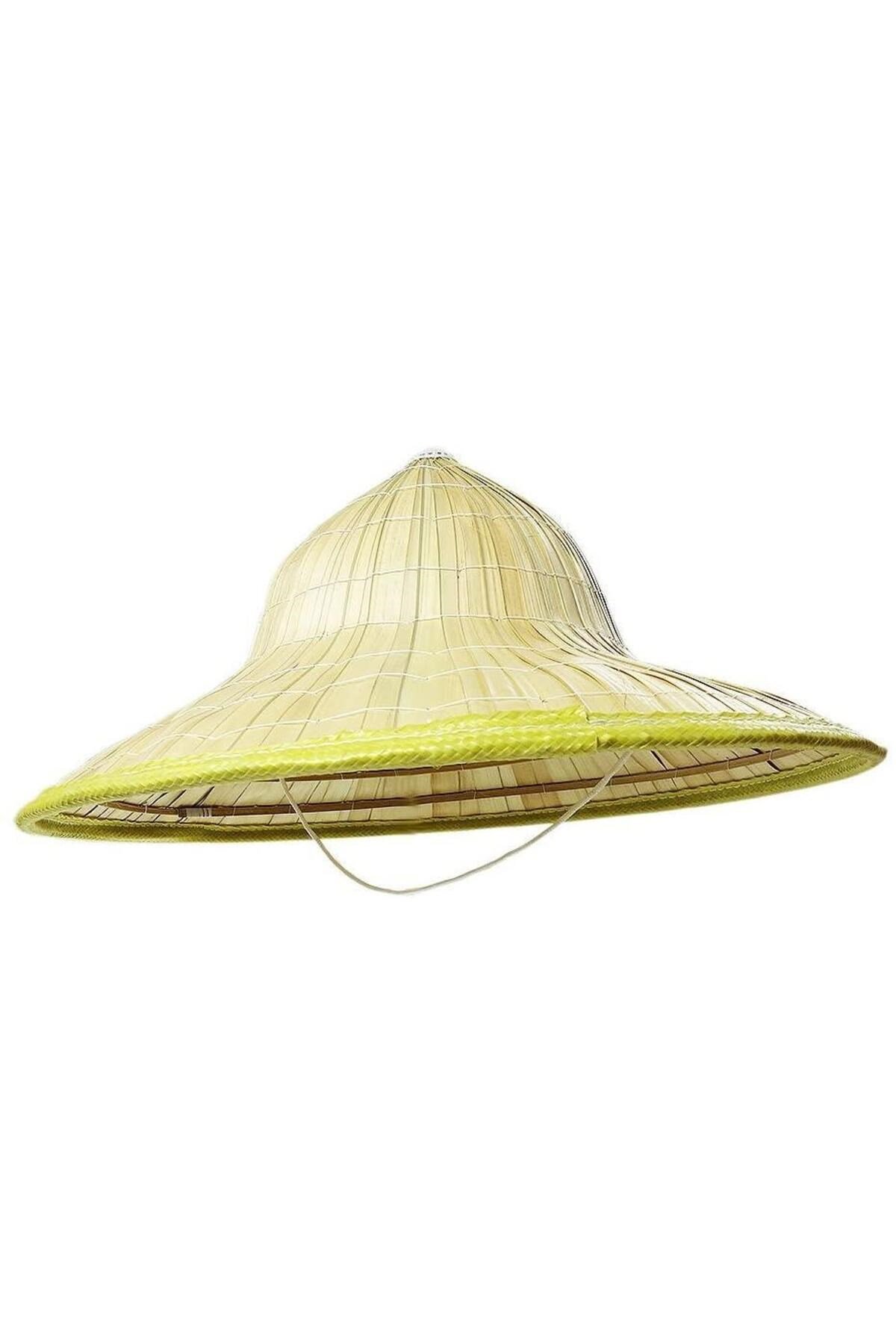 Naturel Renk Cambodia Kamboçyalı Vietnam Konik Şapkası PVC Hasır