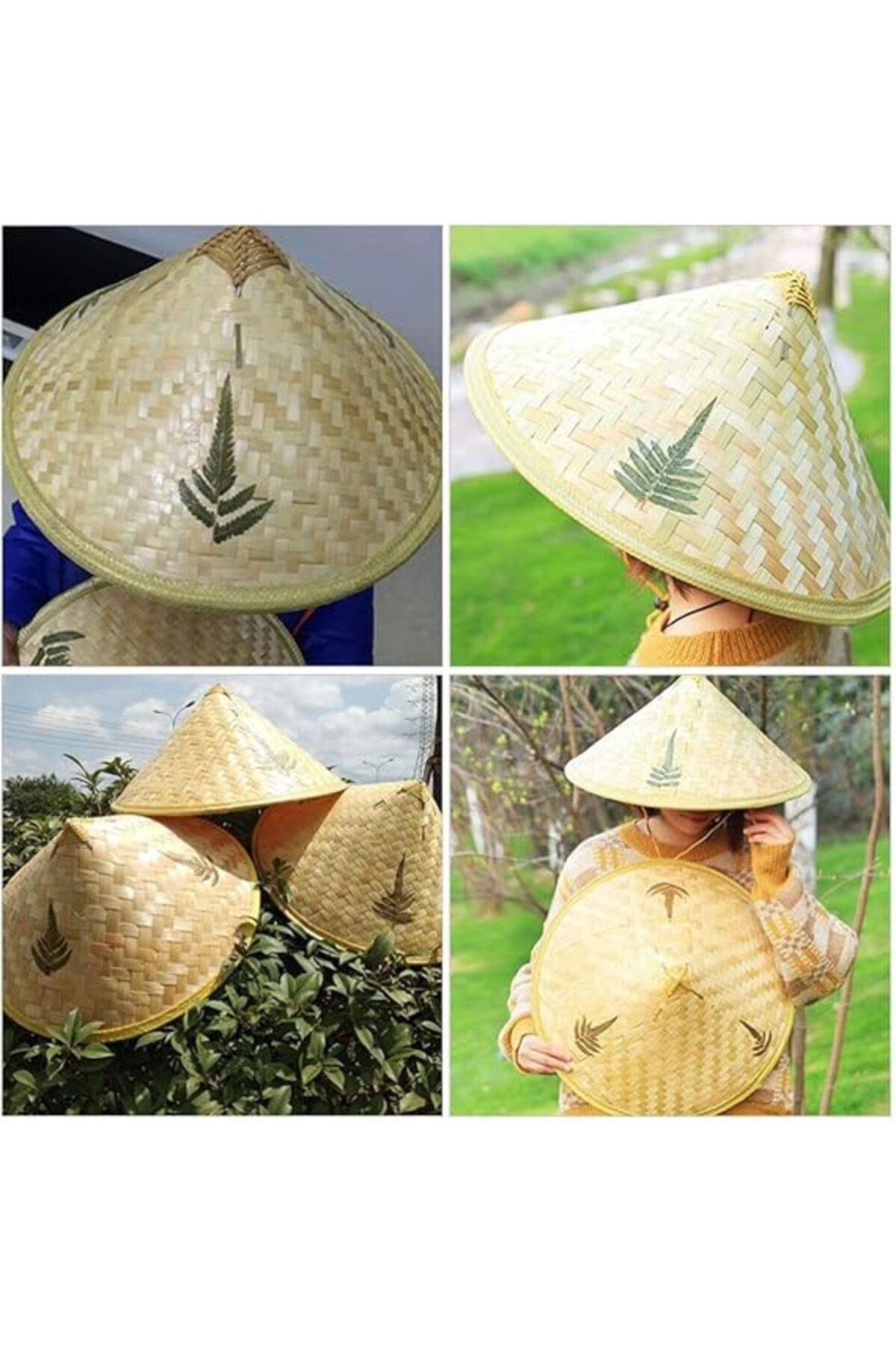 Naturel Renk Cambodia Kamboçyalı Vietnam Şapkası PVC Hasır