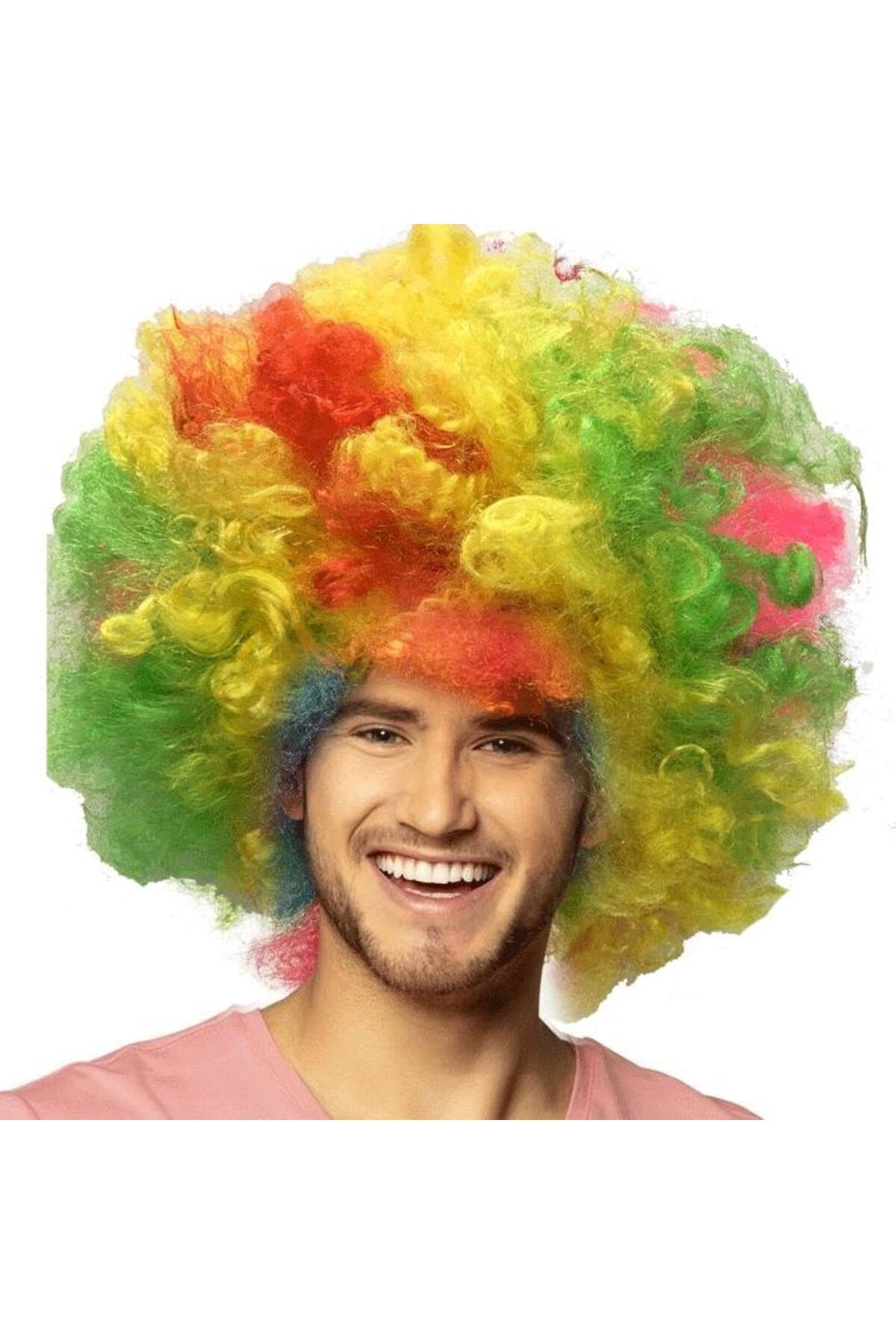 Neon Gökkuşağı Renk Kıvırcık Mega Boy Afro Bonus Peruk