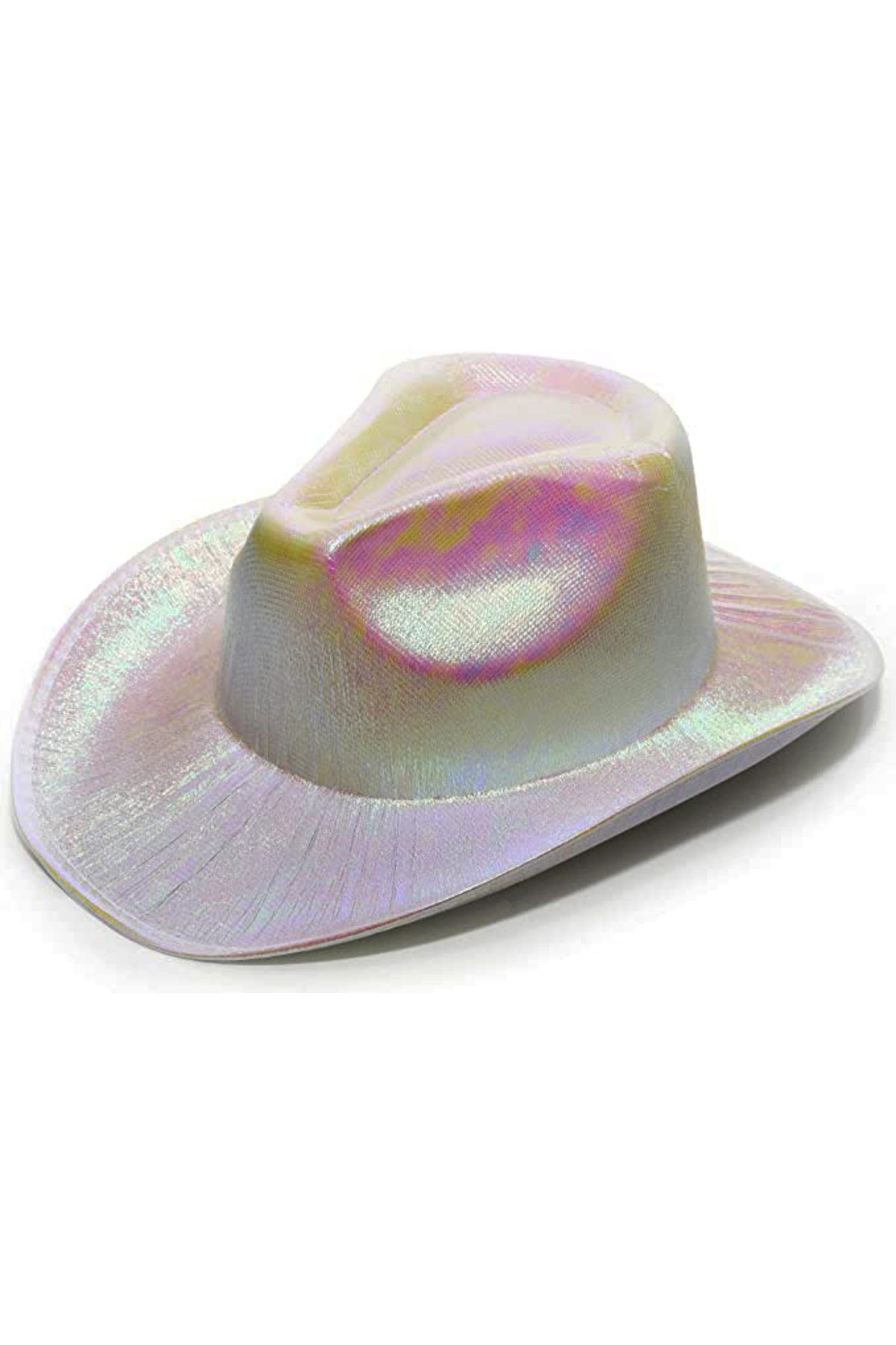 Neon Hologramlı Kovboy Model Parti Şapkası Beyaz Yetişkin 39X36X14 cm