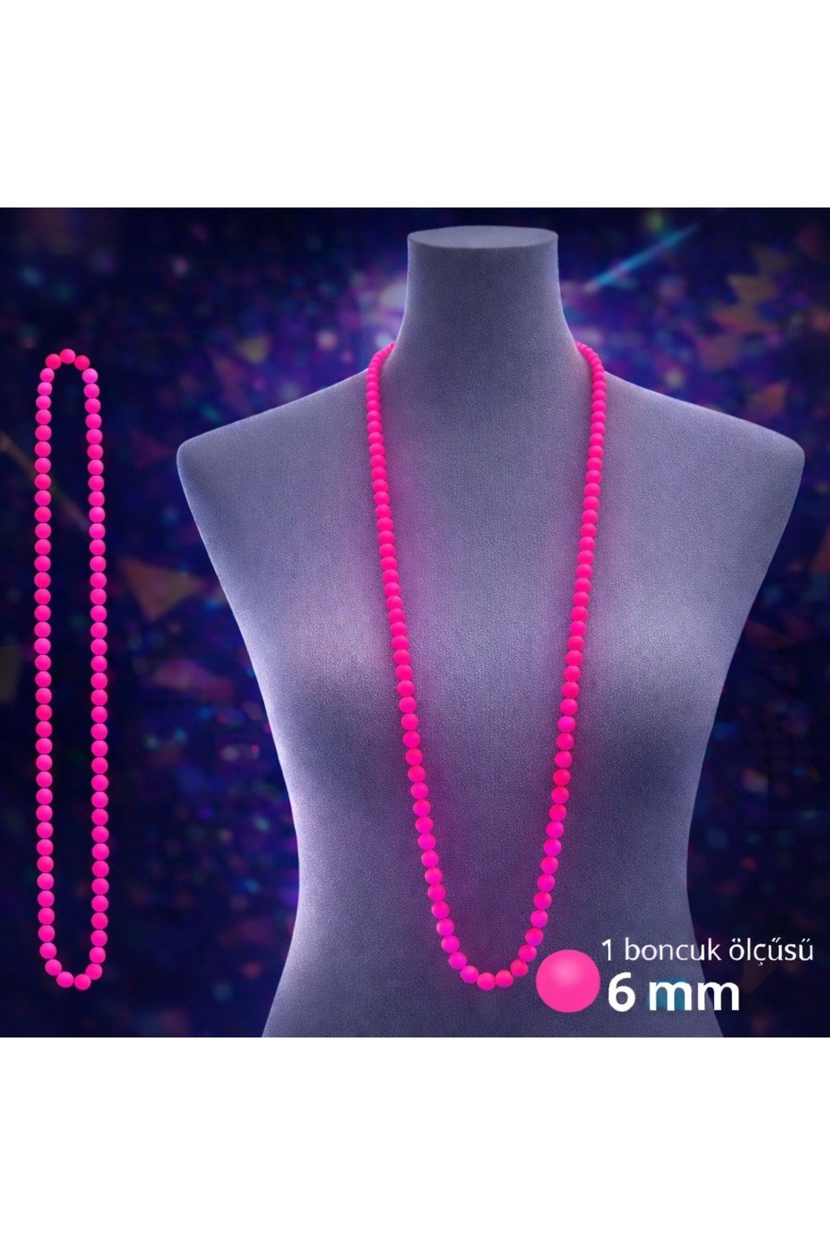 Neon Pembe Boncuk Kolye 80 cm – Retro 80’ler 90’lar Parti Aksesuarı