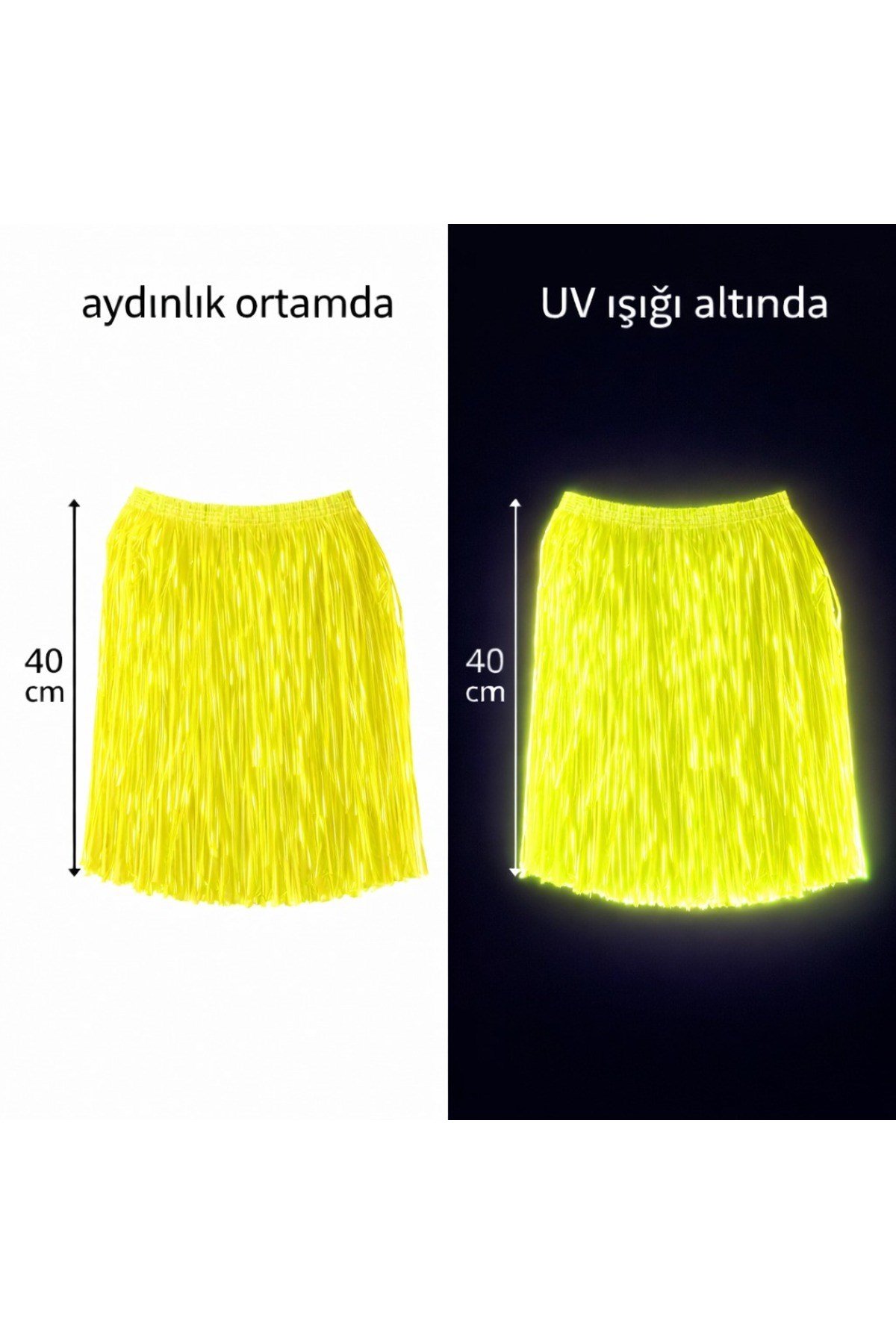Neon Sarı Hawaii Parti Eteği 40 cm