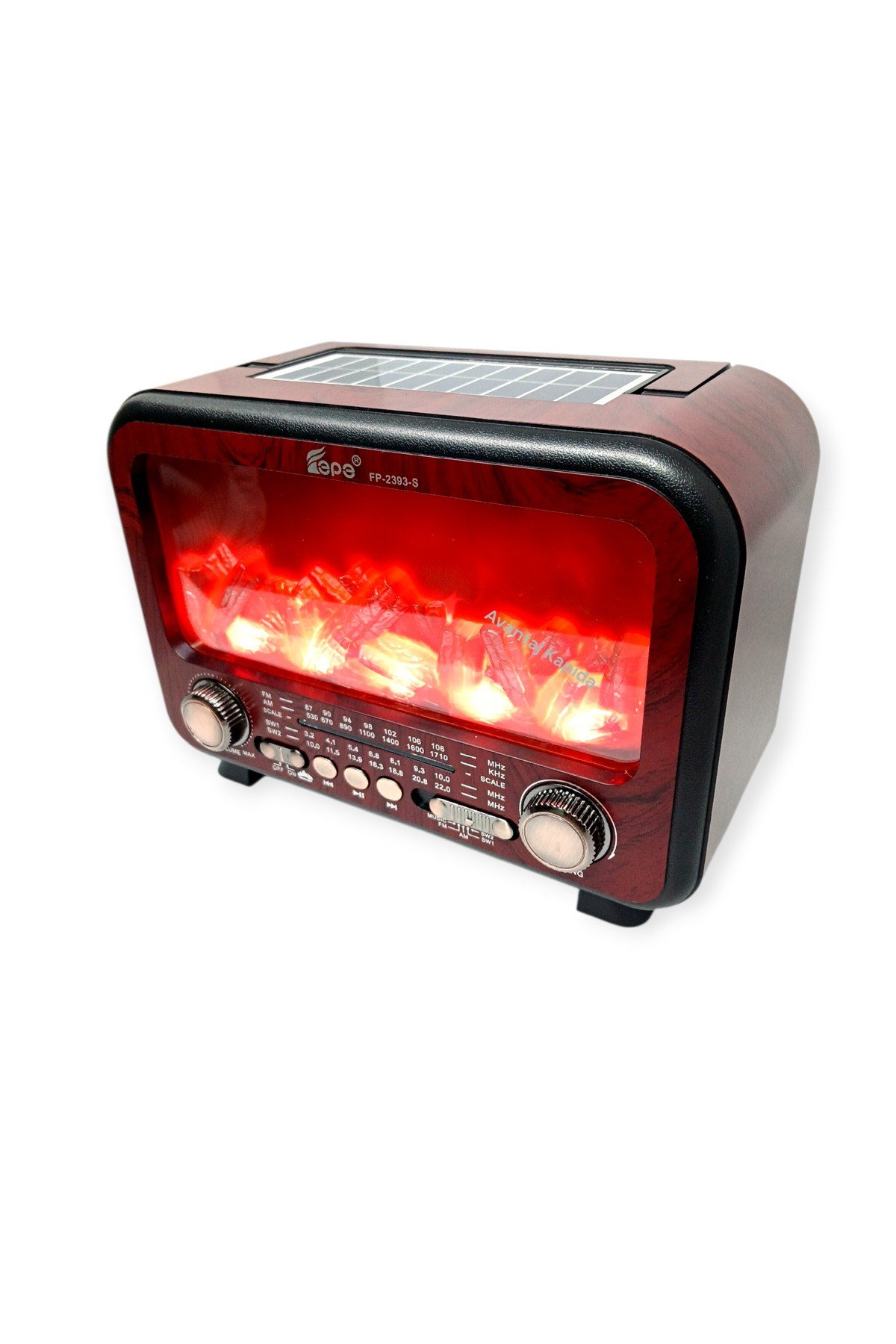 Nostaljik Radyo Alev Efektli Solar Şarjlı Pilli Bluetooth Hoparlör Retro Dekoratif Taşınabilir