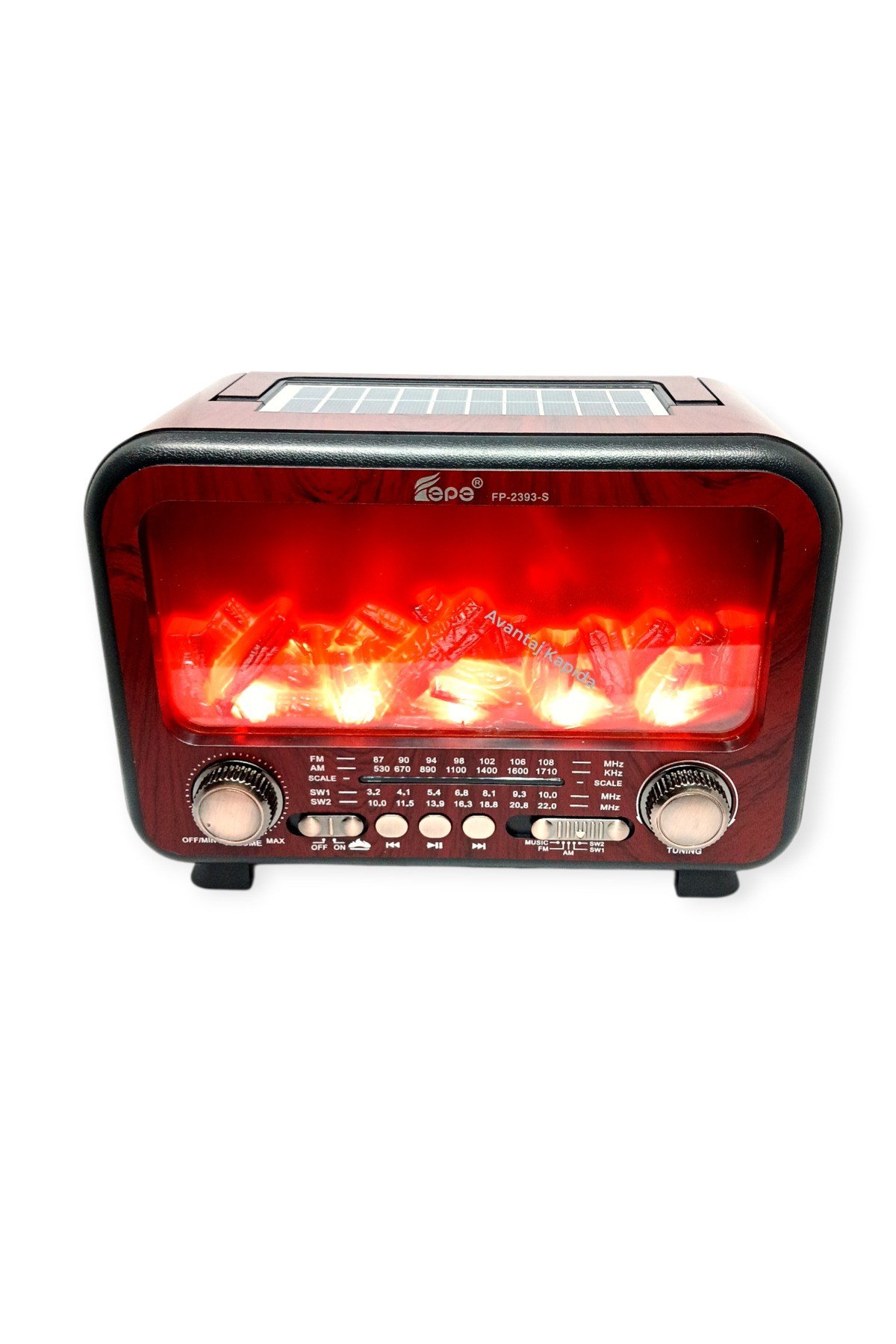 Nostaljik Radyo Alev Efektli Solar Şarjlı Pilli Bluetooth Hoparlör Retro Dekoratif Taşınabilir