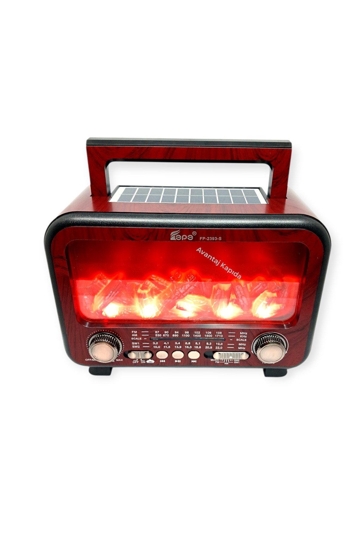 Nostaljik Radyo Alev Efektli Solar Şarjlı Pilli Bluetooth Hoparlör Retro Dekoratif Taşınabilir