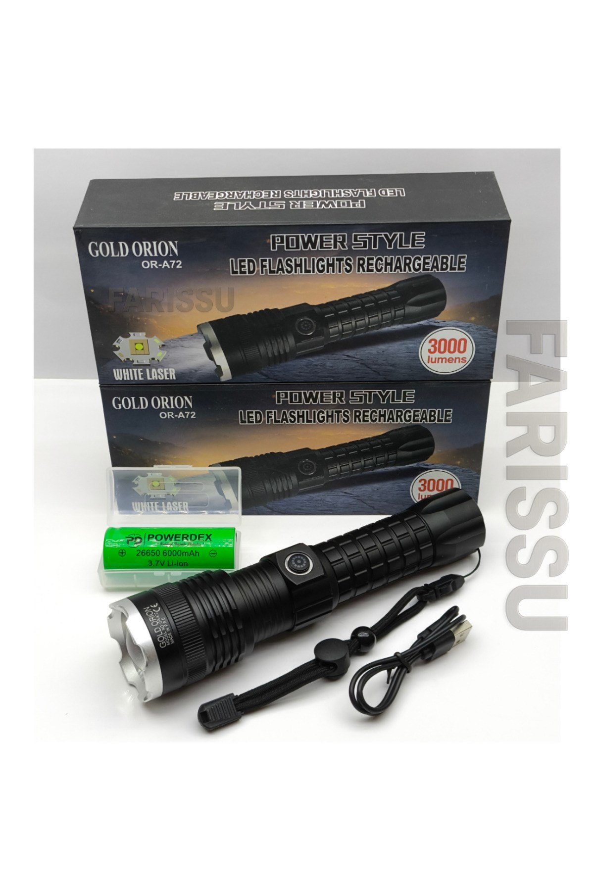 OR-A72 Alüminyum Alaşımlı El Feneri – 100W Güç, 3000 Lümen, 1000-1500 Metre Menzil