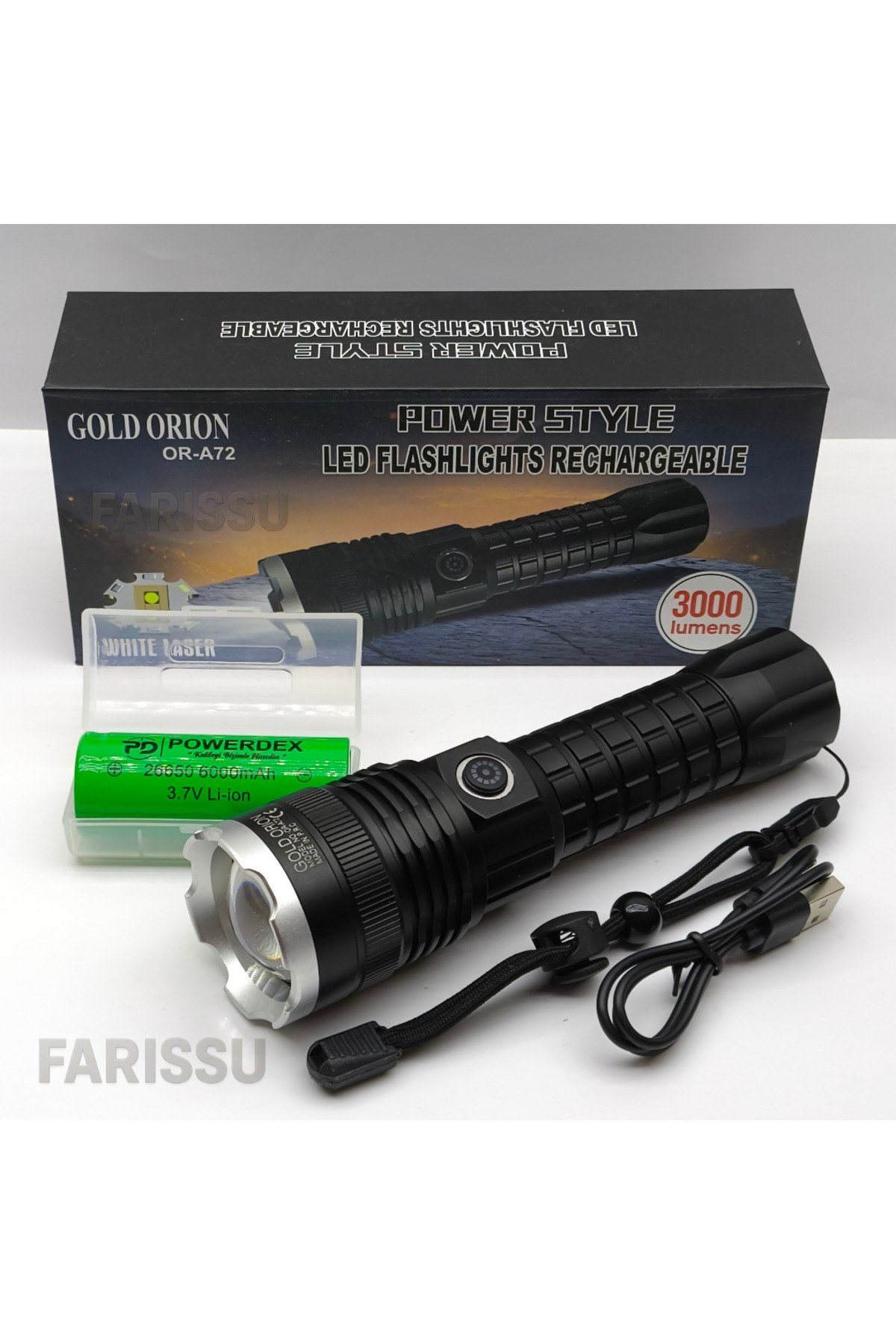 OR-A72 Alüminyum Alaşımlı El Feneri – 100W Güç, 3000 Lümen, 1000-1500 Metre Menzil