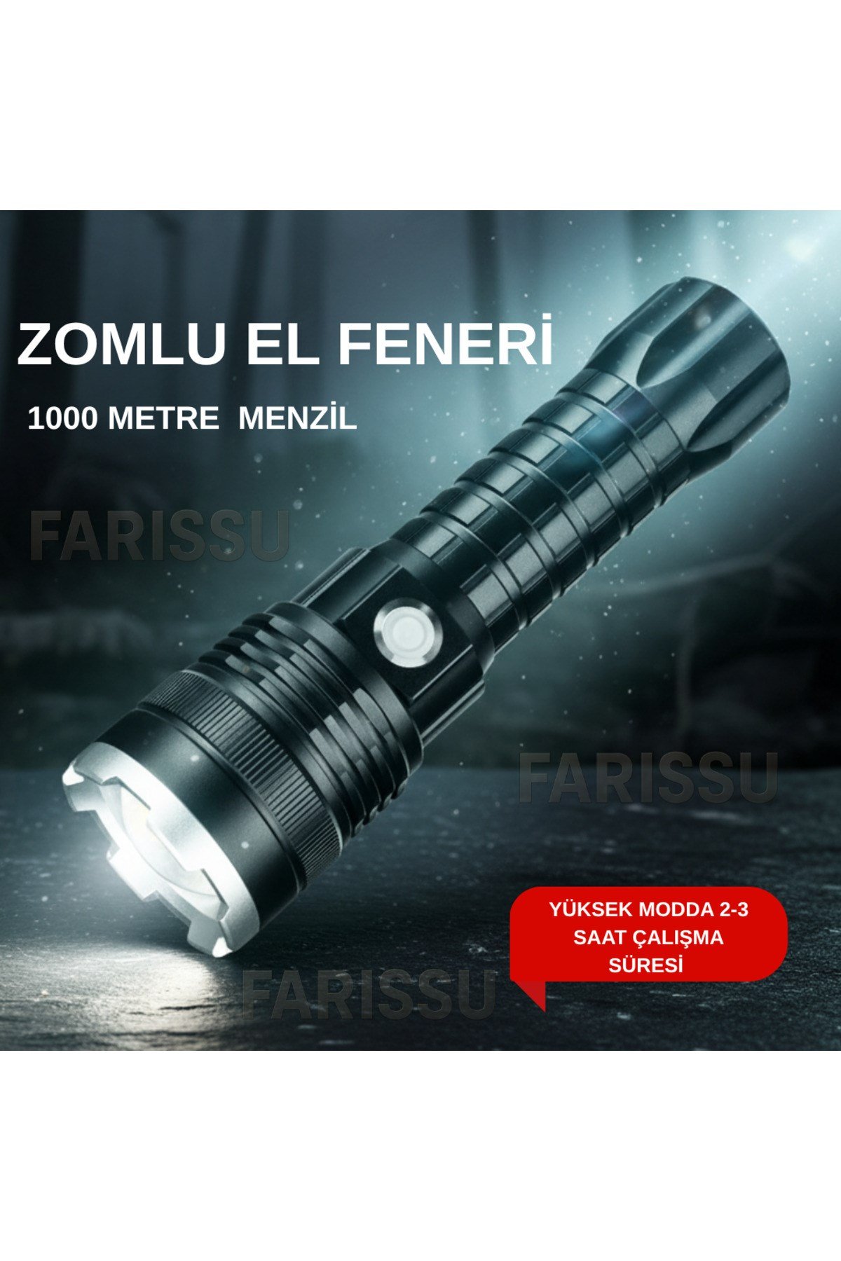 OR-A72 Alüminyum Alaşımlı El Feneri – 100W Güç, 3000 Lümen, 1000-1500 Metre Menzil