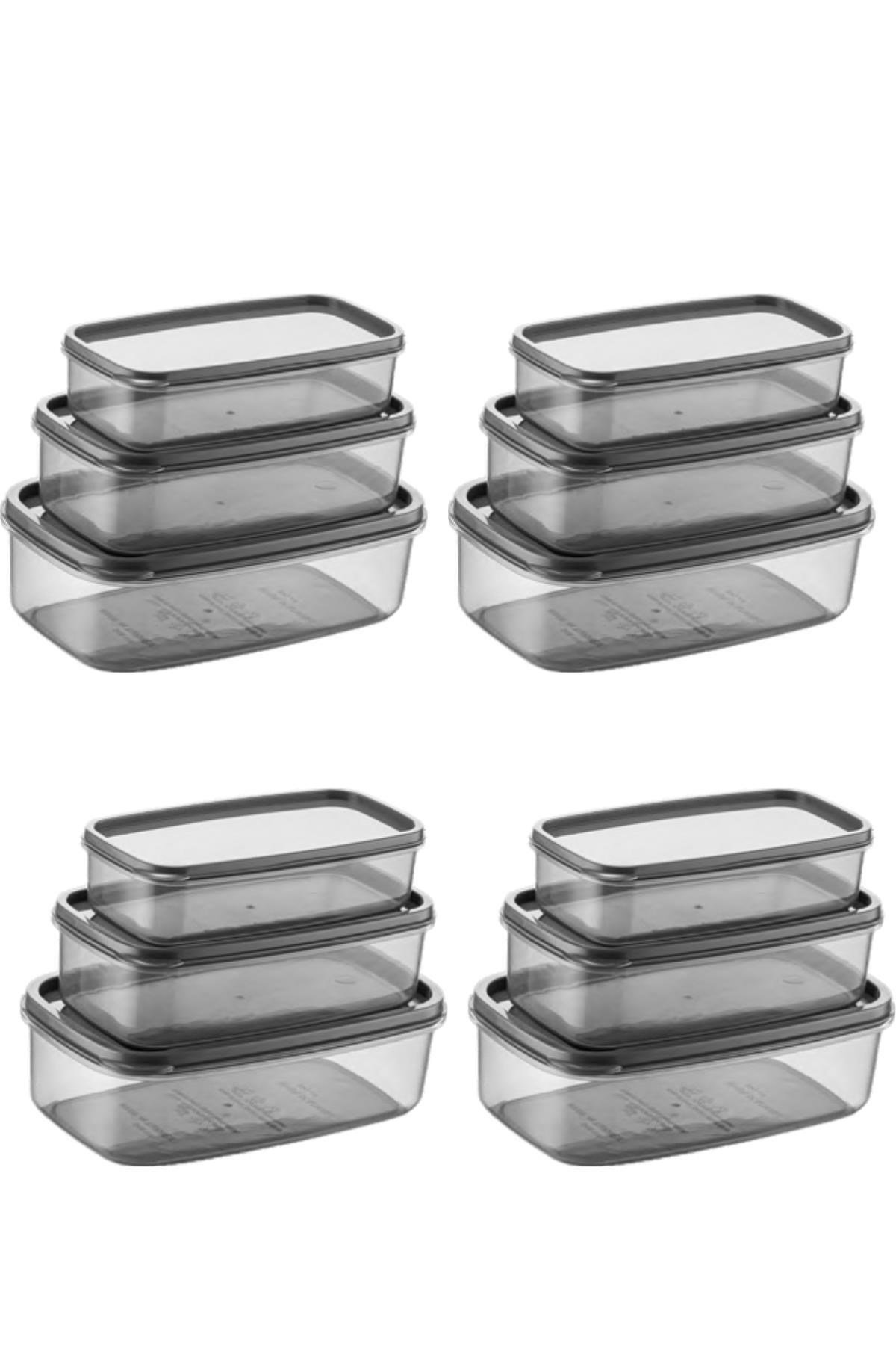Oval 12 Parça Hava Almaz Sızdırmaz Saklama Kabı Seti Füme 4x(300/500/800 ml)