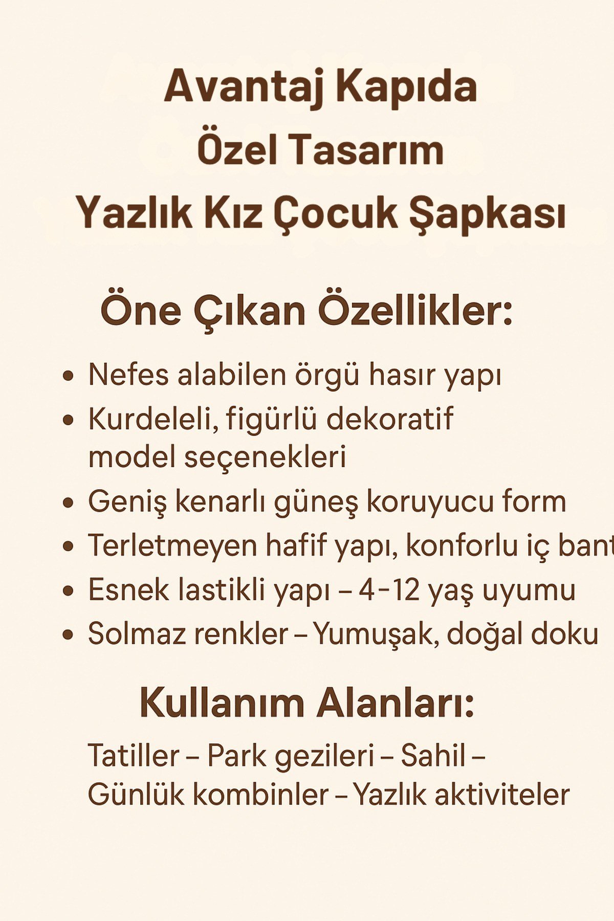 Özel Tasarım Yazlık Hasır Kız Çocuk Şapkası – Kurdeleli & Figürlü 2-6 Yaş,