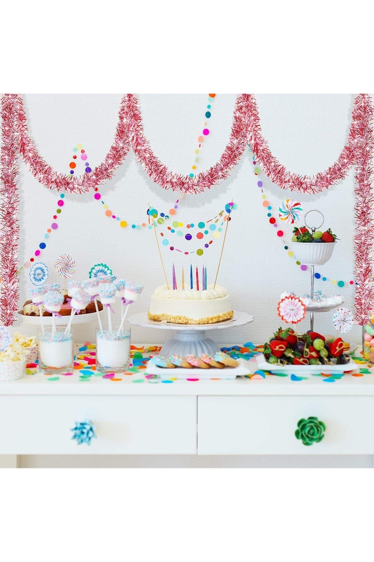 Parti İçin Sim Süs 2 Metre Uzunluk 8 cm Genişlik Pembe Renk İthal