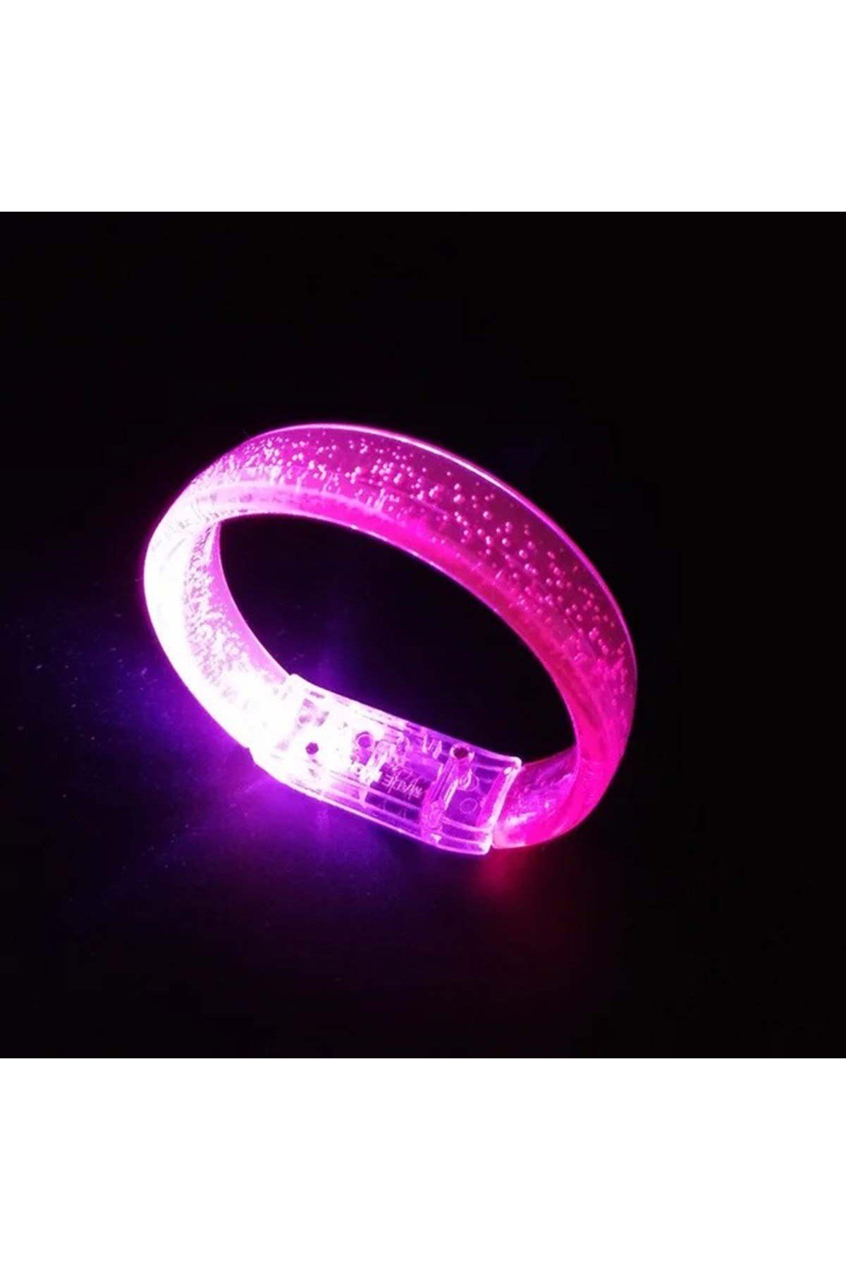 Pembe Led Işıklı Baskı Yapılabilen Pilli Bileklik Bilezik 1,5 cm Genişlik
