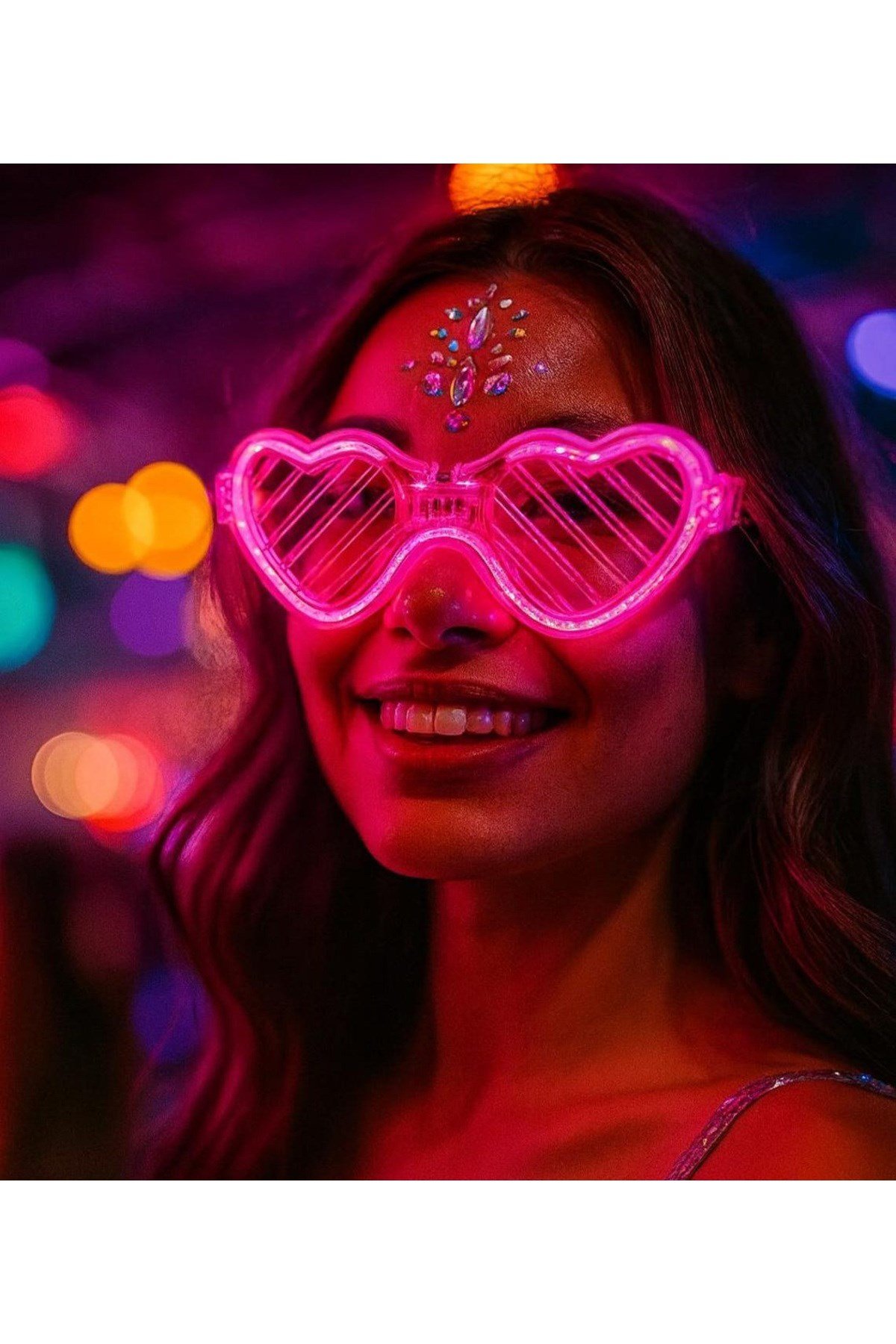 Pembe LED Işıklı Kalp Gözlük – 3 Modlu Parti & Glow Gözlüğü