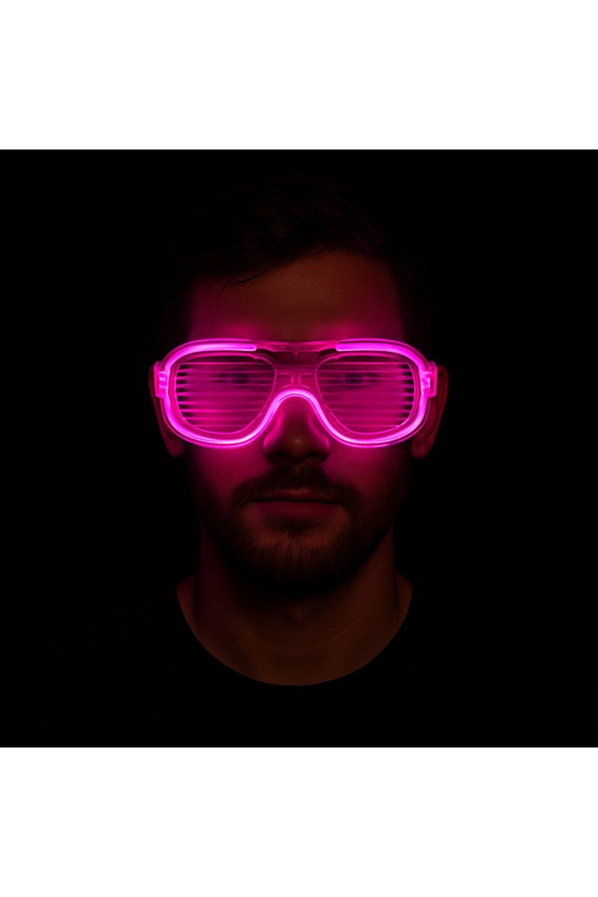 Pembe Led Işıklı Parti Gözlüğü - Neon Glow Şerit Gözlük 3 Modlu