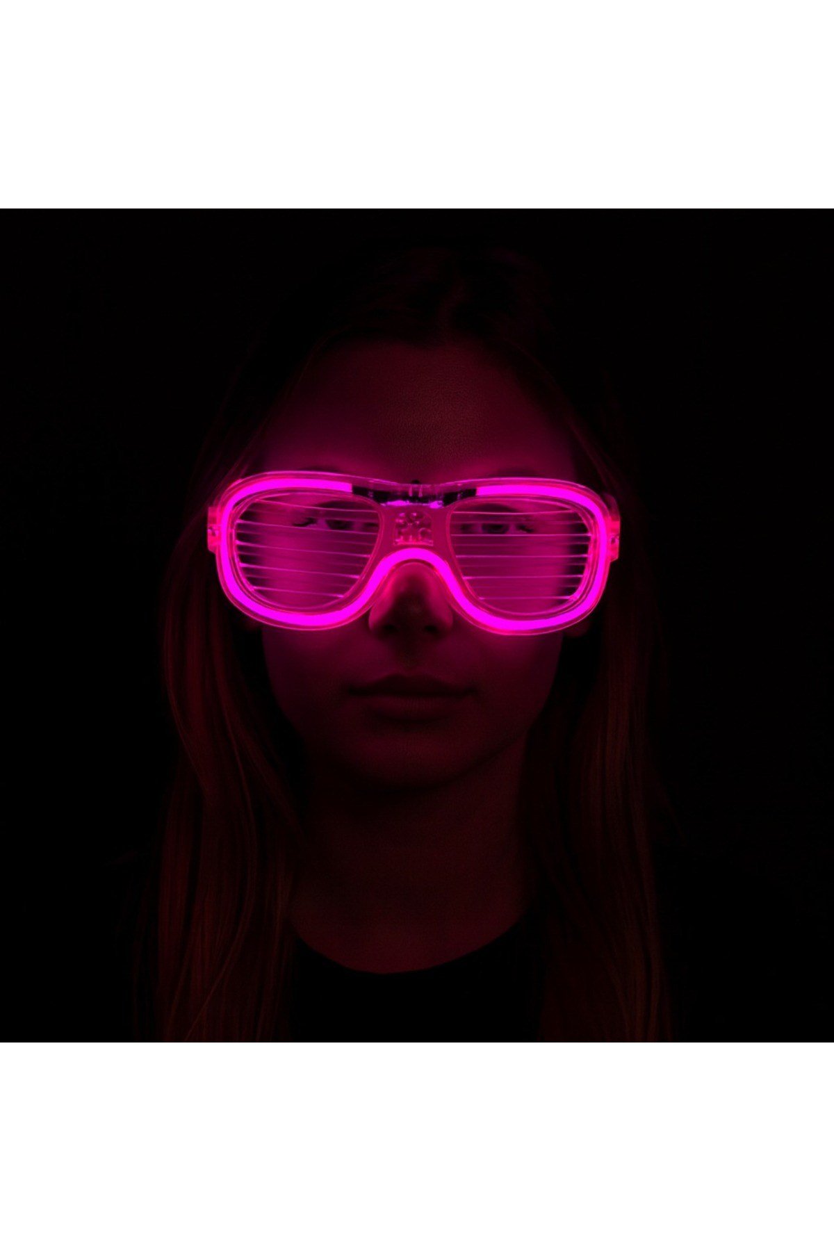 Pembe Led Işıklı Parti Gözlüğü - Neon Glow Şerit Gözlük 3 Modlu