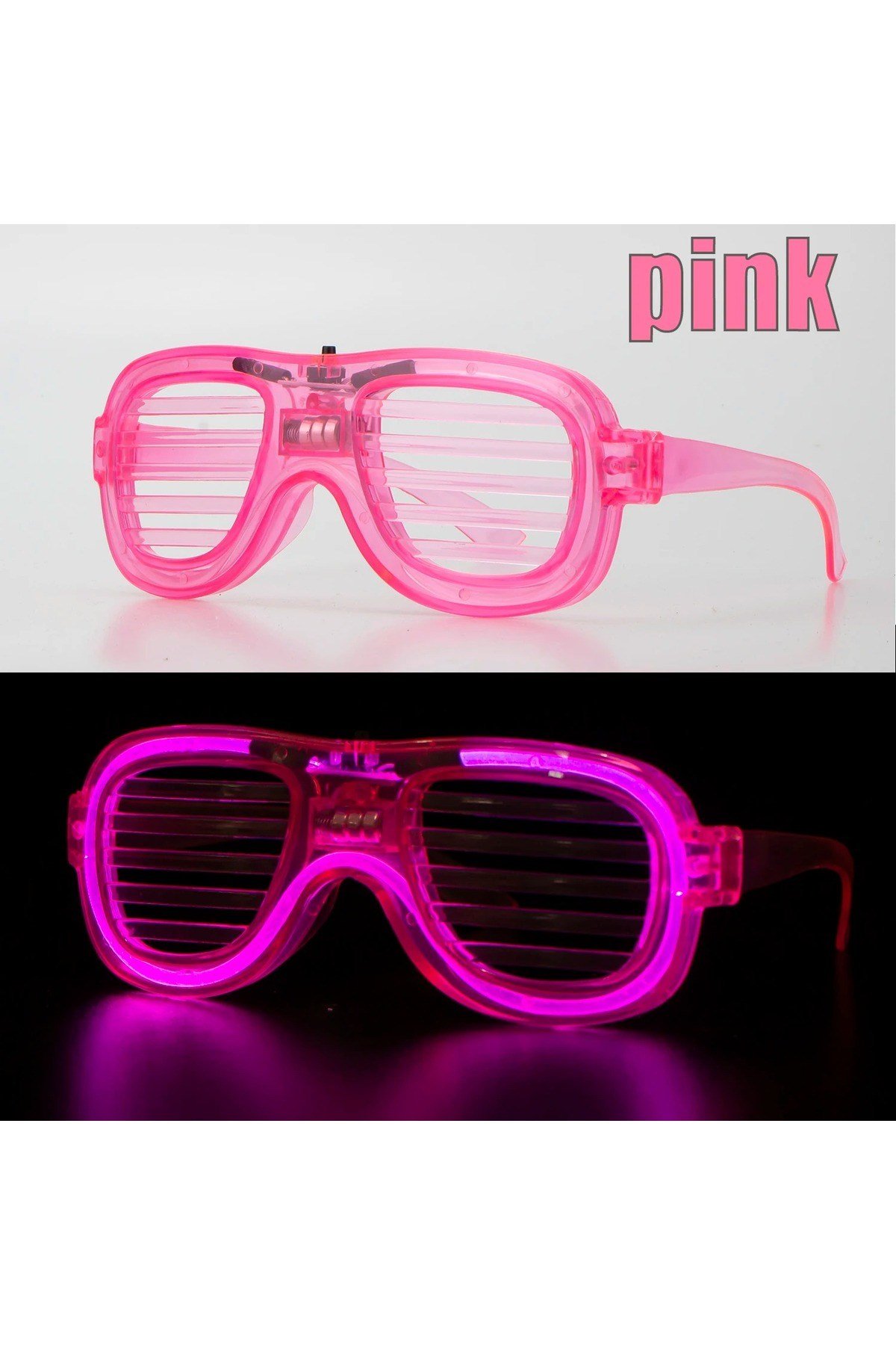 Pembe Led Işıklı Parti Gözlüğü - Neon Glow Şerit Gözlük 3 Modlu