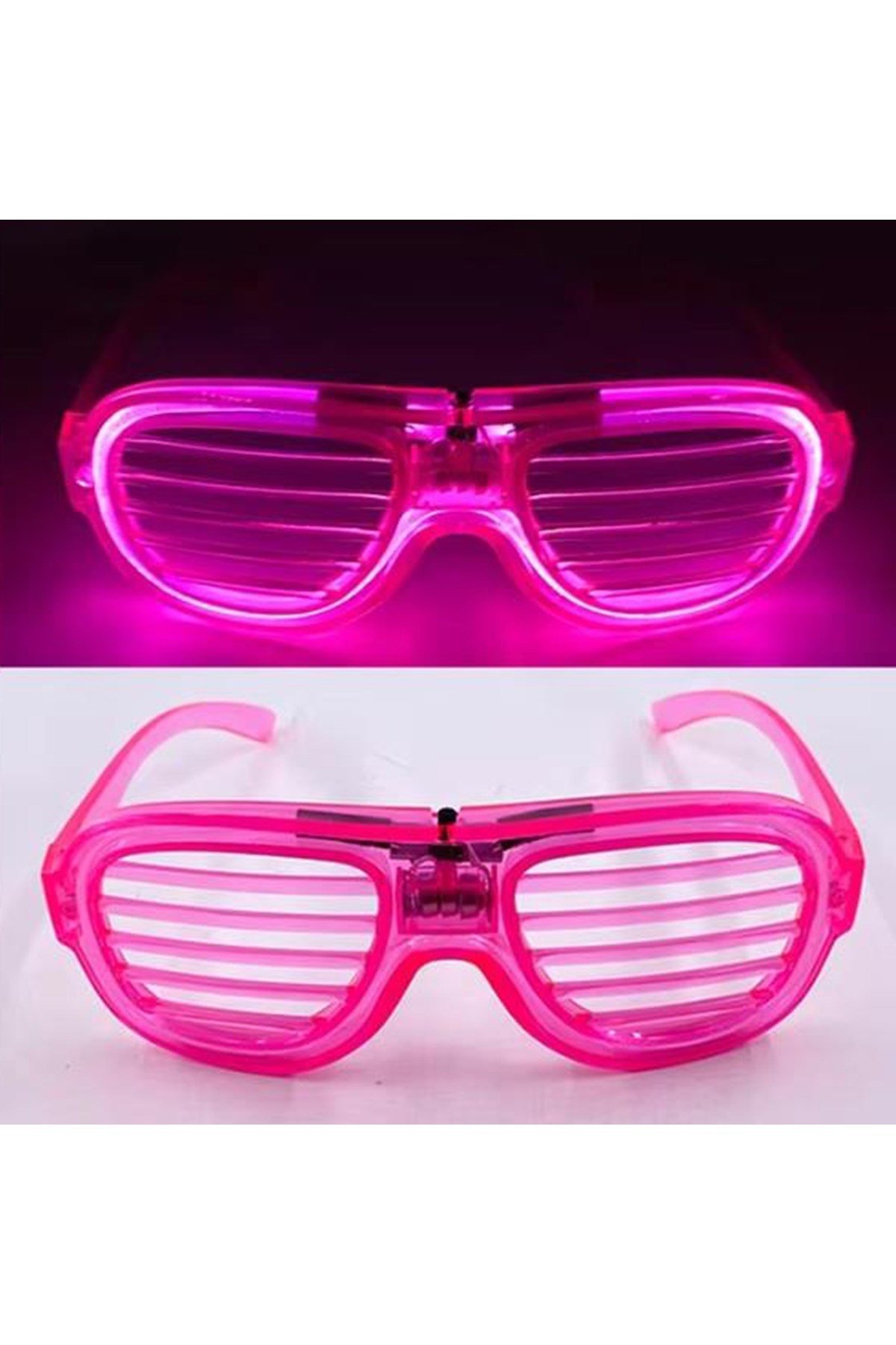 Pembe Led Işıklı Parti Gözlüğü - Neon Glow Şerit Gözlük 3 Modlu