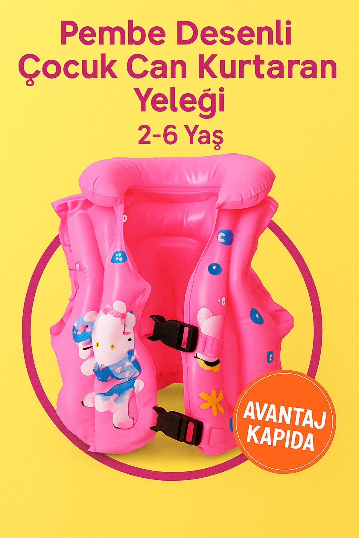 Pembe Pamuk Prenses Desenli Çocuk Şişme Yüzme Can Kurtaran Yeleği | 2–6 -8yaş |uyumlu 25kg