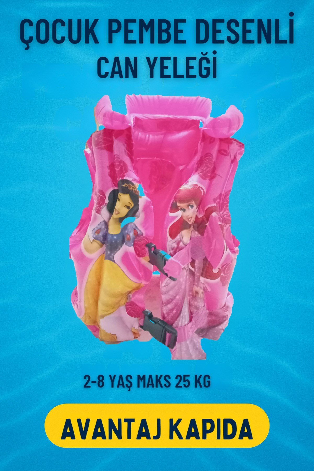 Pembe Pamuk Prenses Desenli Çocuk Şişme Yüzme Can Kurtaran Yeleği | 2–6 -8yaş |uyumlu 25kg