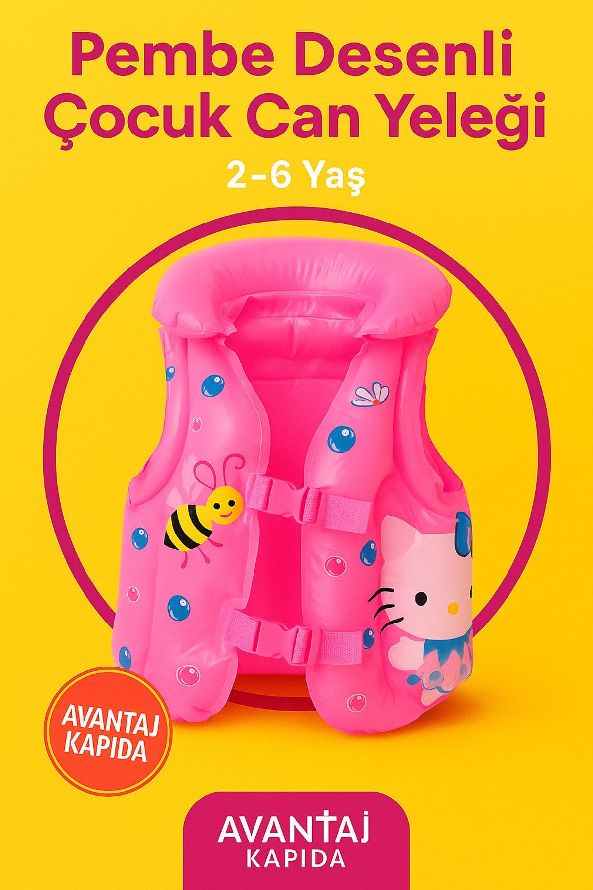 Pembe Pamuk Prenses Desenli Çocuk Şişme Yüzme Can Kurtaran Yeleği | 2–6 -8yaş |uyumlu 25kg