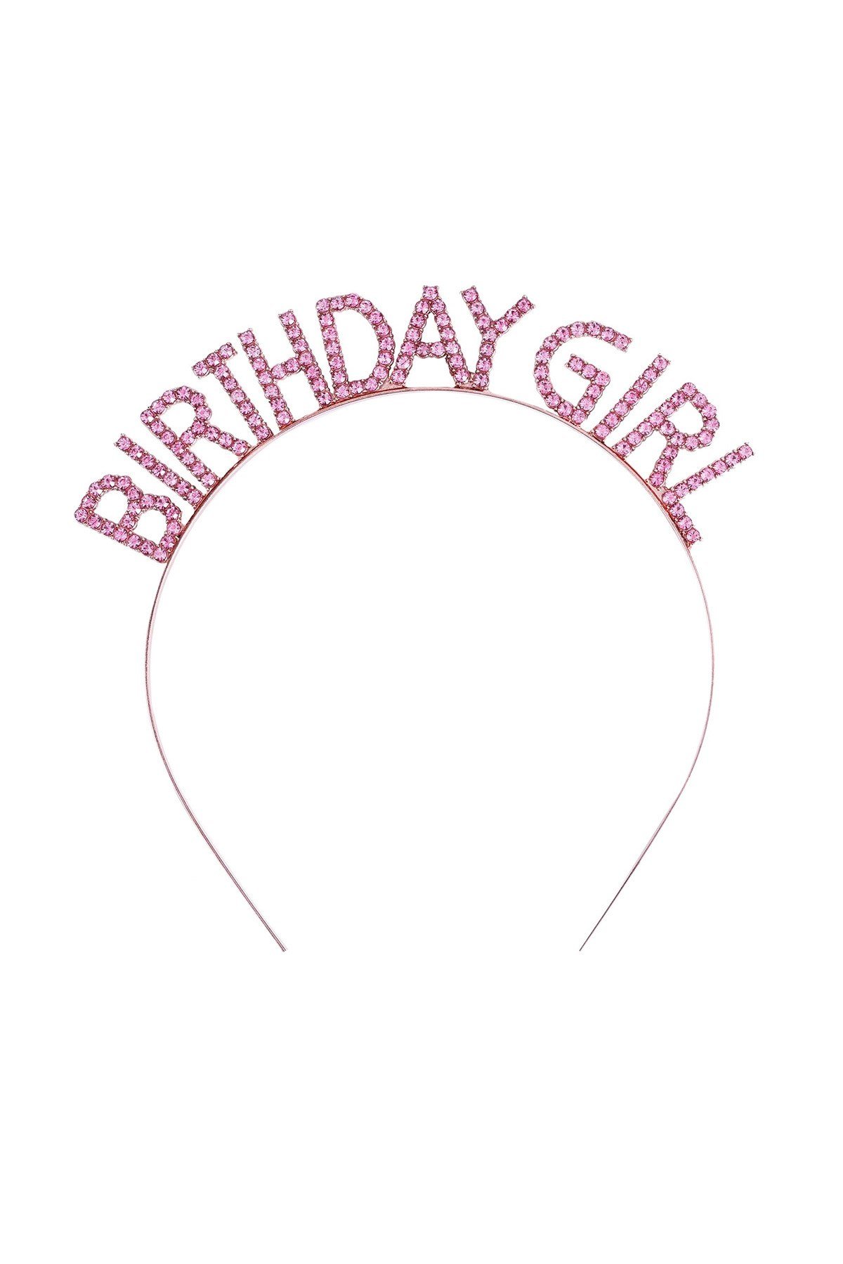 Pembe Renk Kristal Taşlı Parlak Birthday Girl Yazılı Taç 16x17 cm