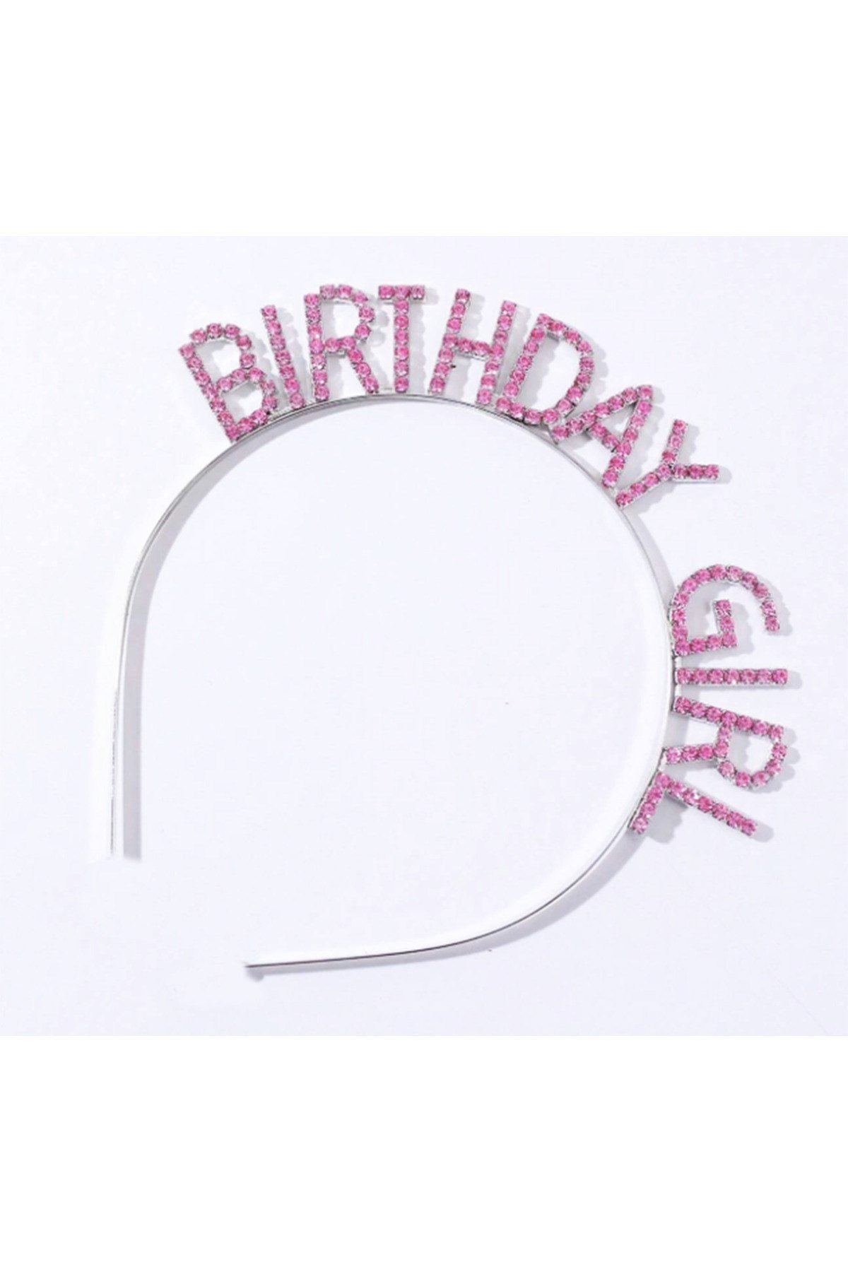 Pembe Renk Kristal Taşlı Parlak Birthday Girl Yazılı Taç 16x17 cm