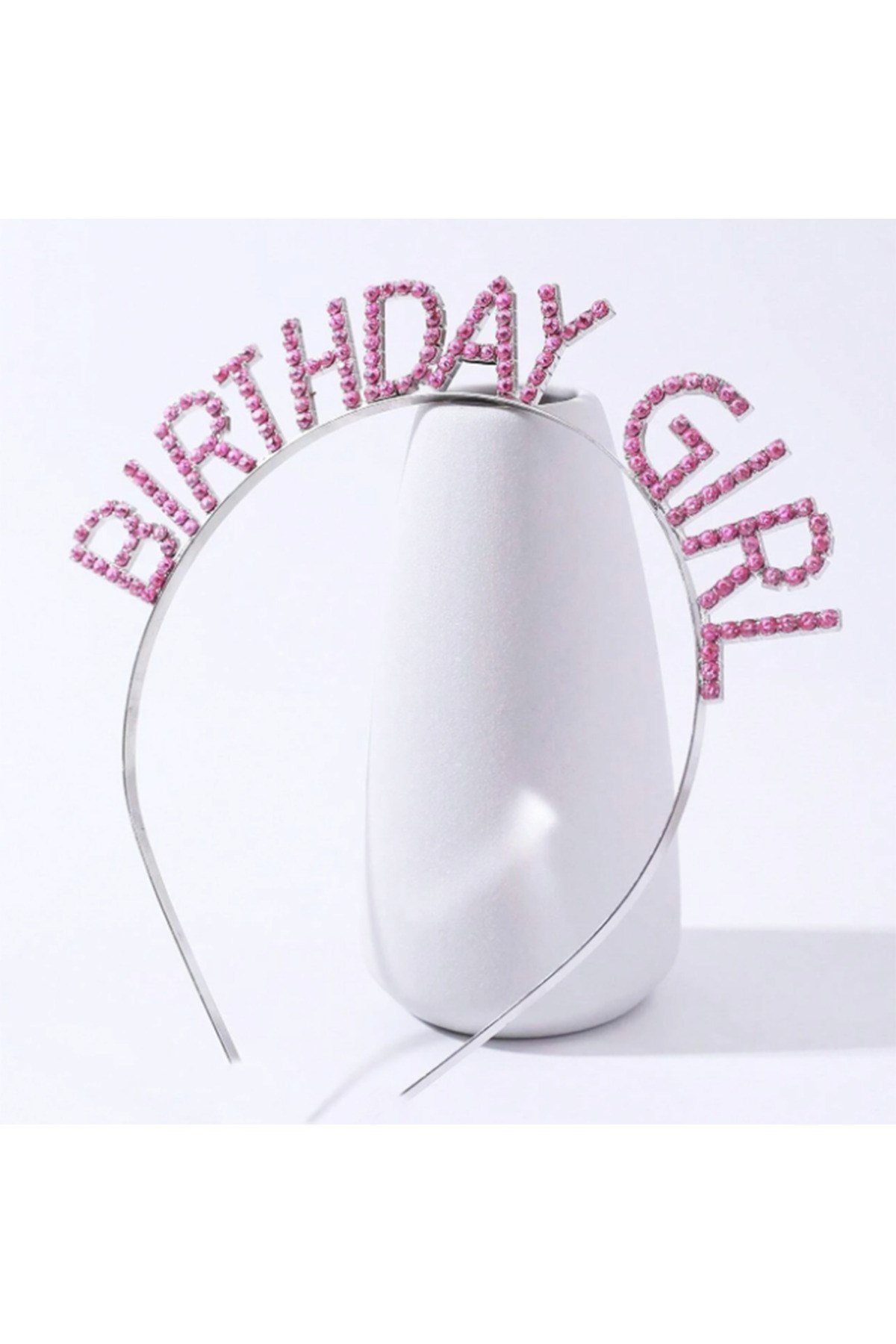 Pembe Renk Kristal Taşlı Parlak Birthday Girl Yazılı Taç 16x17 cm