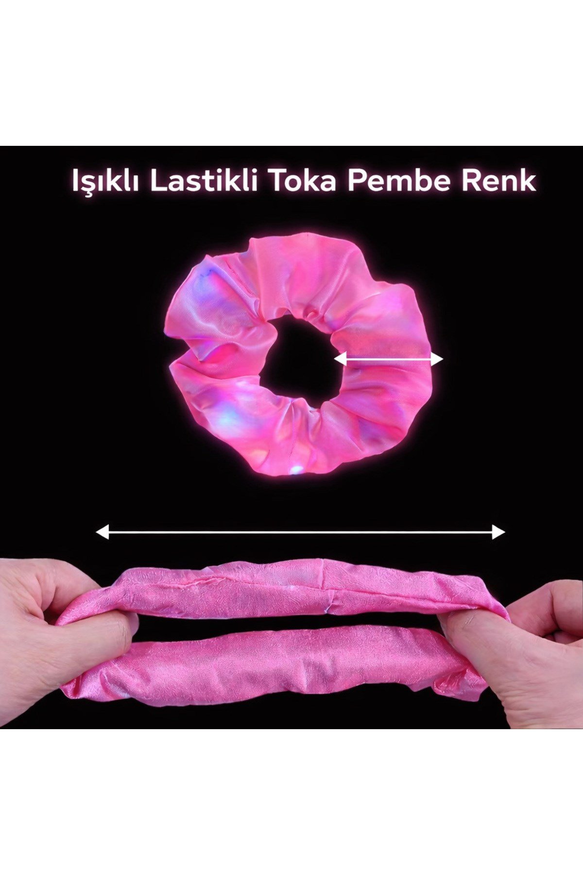 Pembe Renk Led Işıklı Lastikli Saç Tokası - 3 Modlu Festival & Parti Saç Tokası