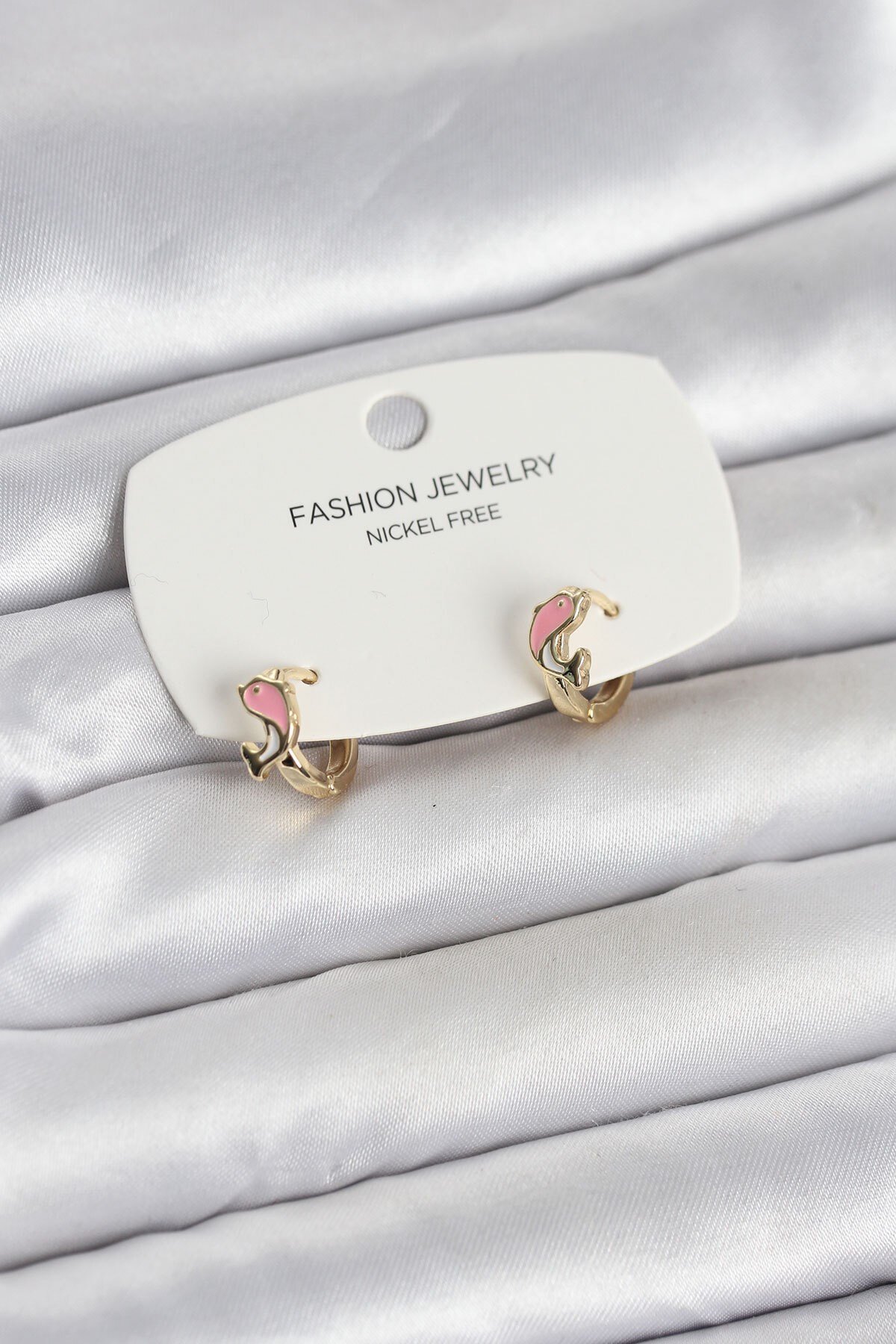Pembe Yunus Balığı Model Gold Renk Pirinç Çocuk Küpe