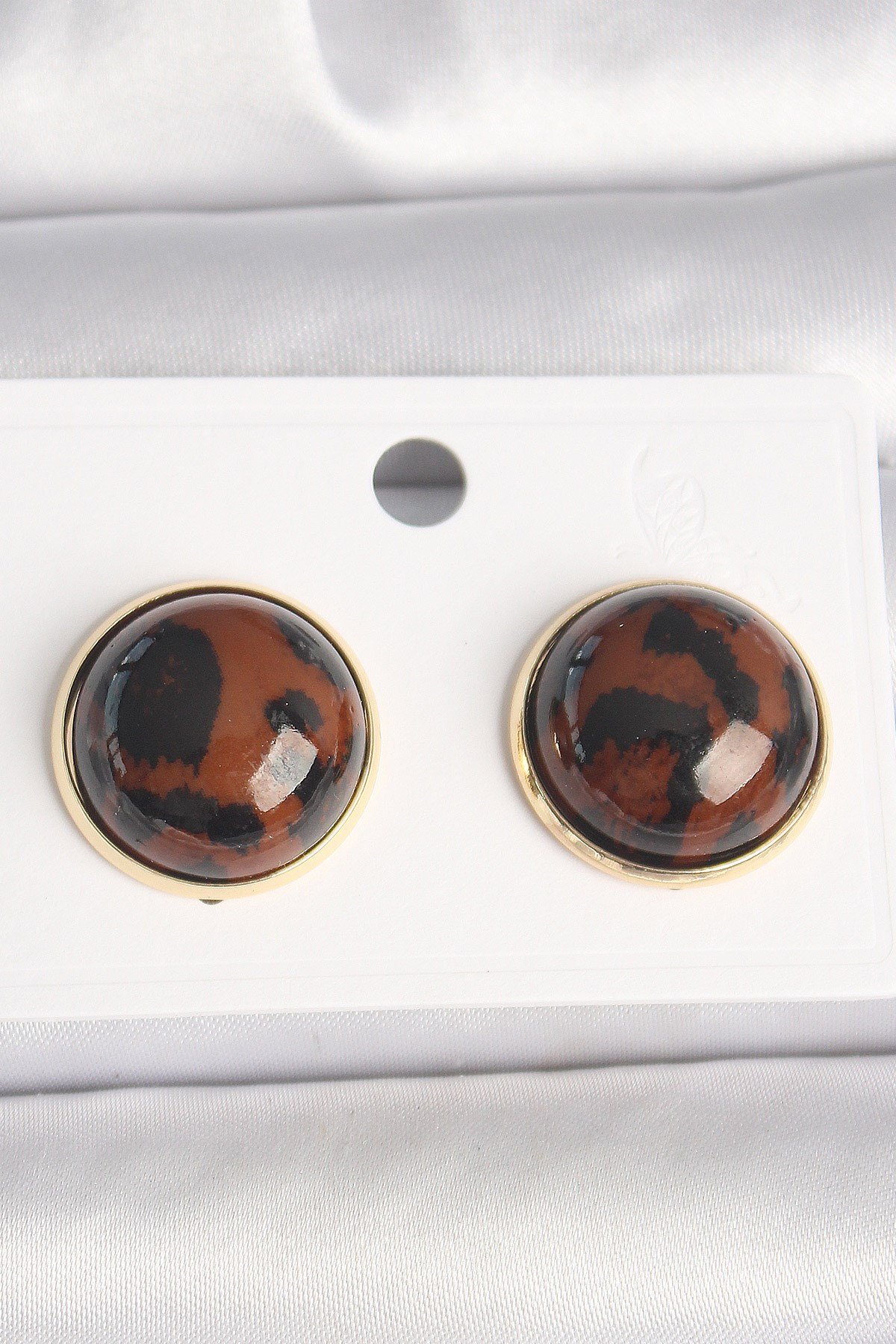 Pirinç Gold Renk 3D Daire Leopar Model Kadın Küpe