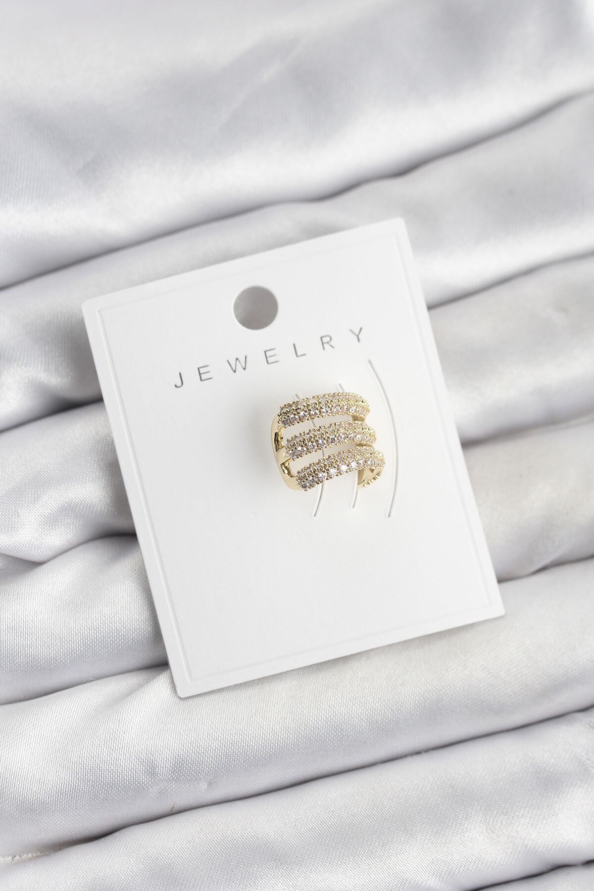 Pirinç Gold Renk Zirkon Taşlı Earcuff Kıkırdak Küpe
