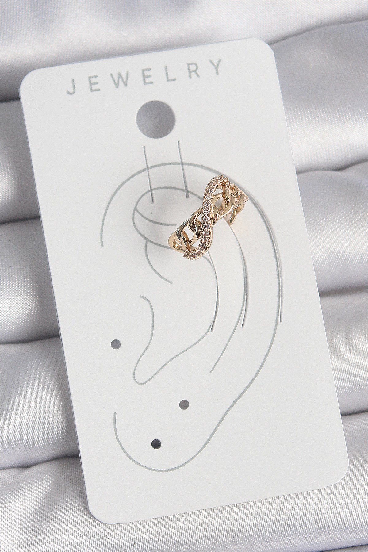 Pirinç Gold Renk Zirkon Taşlı Sonsuzluk Zincir Model Kadın Kıkırdak Küpe