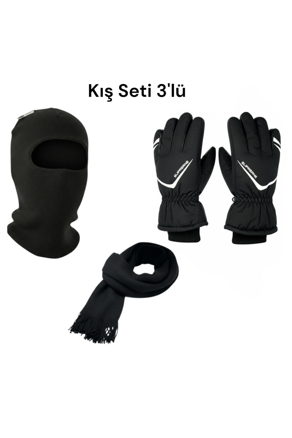Profesyonel 3'lü Kış Seti-Kar Kayak eldiveni + Balaklava + Triko atkı (L/XL uyumlu)