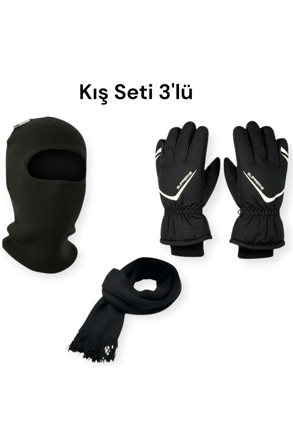 Profesyonel 3'lü Kış Seti-Kar Kayak eldiveni + Balaklava + Triko atkı (L/XL uyumlu)