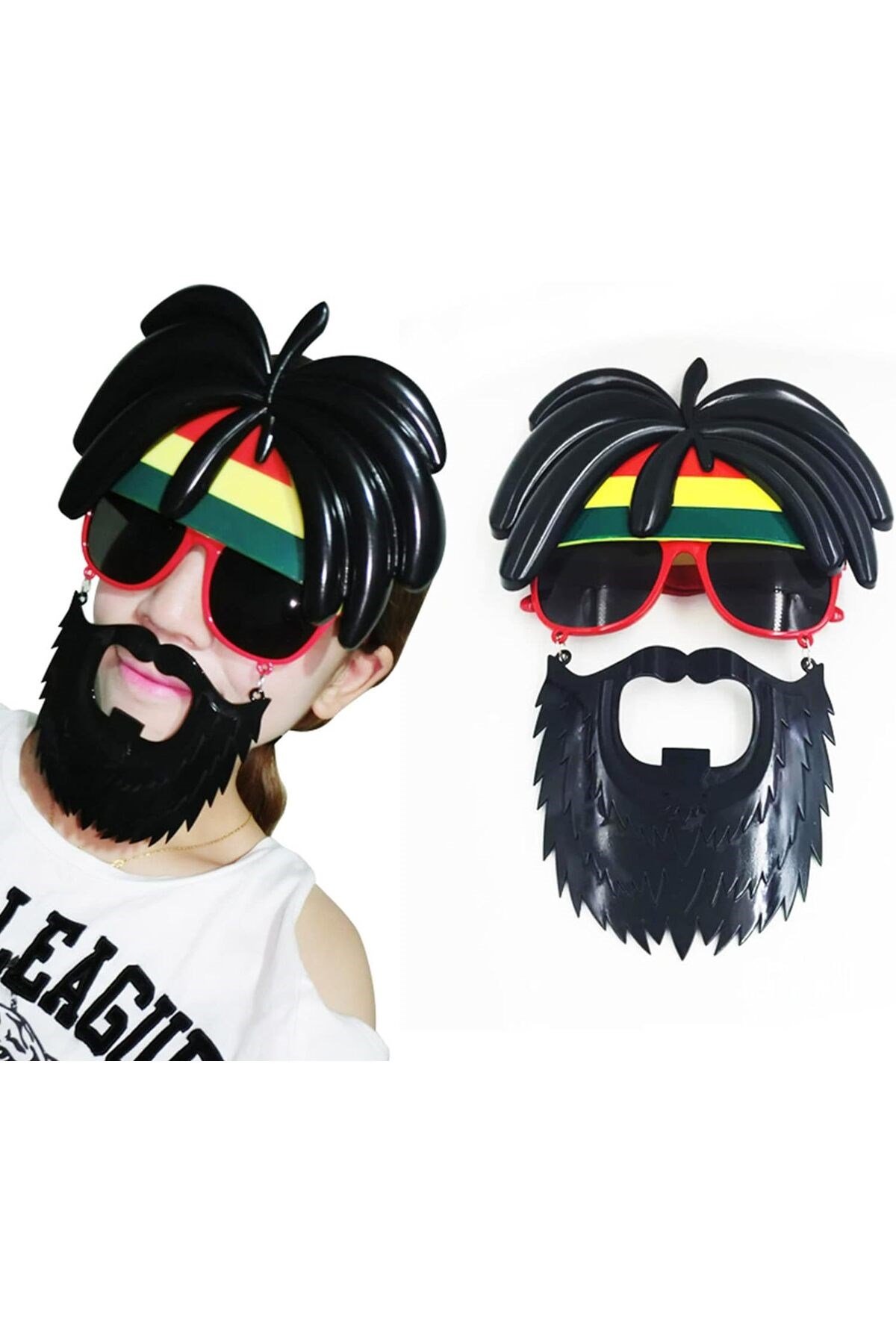 Rasta Peruklu Rasta Sakallı Bob Marley Bıyıklı Parti Gözlüğü 27x18 cm