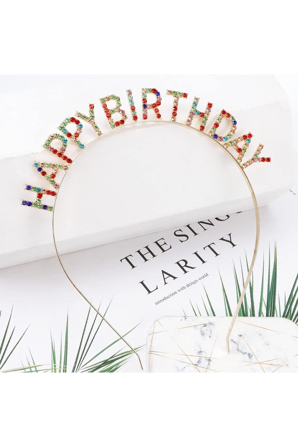 Rengarenk Kristal Taşlı Ekstra Lüks Gümüş Kaplama Happy Birthday Taç 16x17 cm