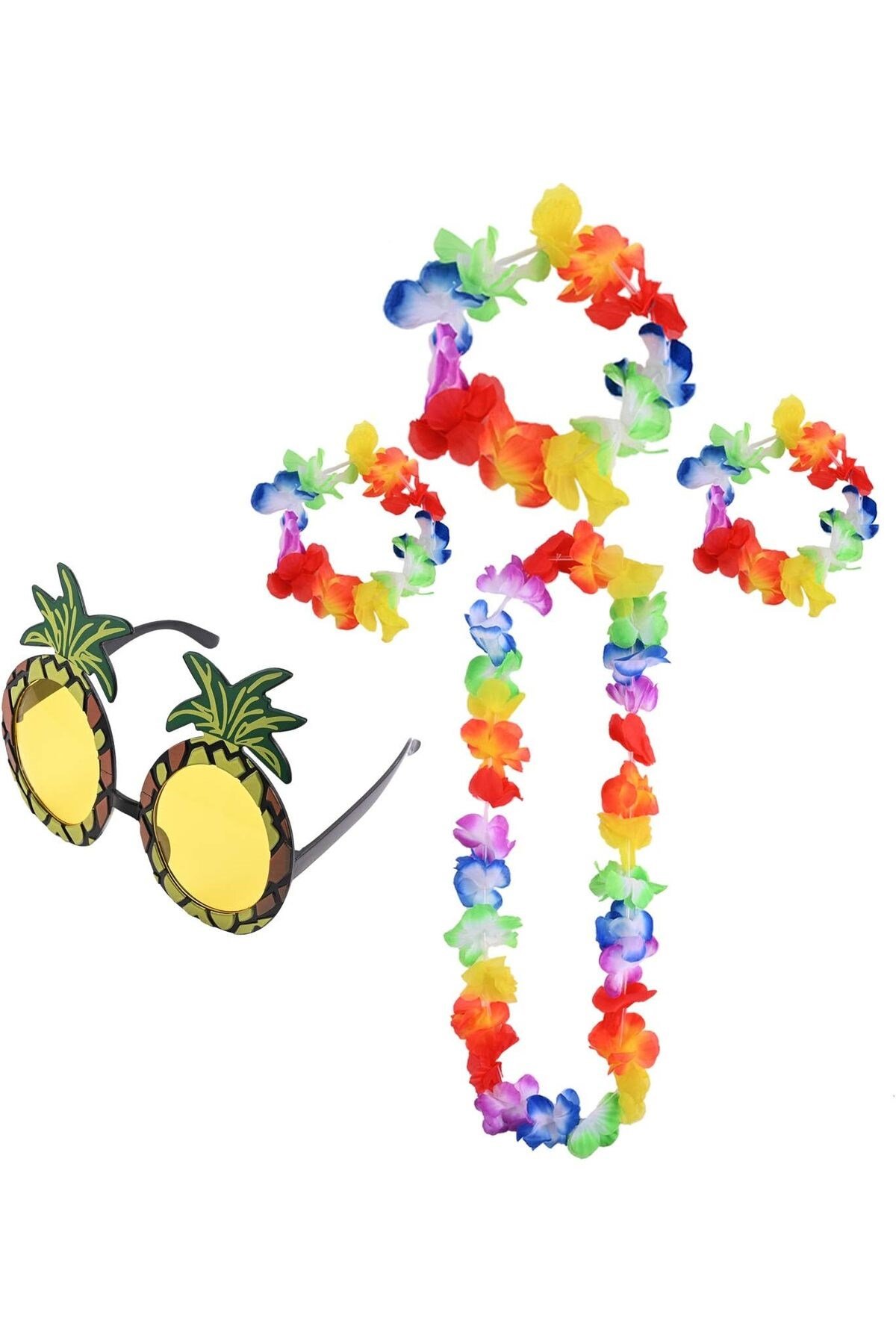 Renkli Ananas Gözlük, Taç, Kolye ve Bileklik Seti