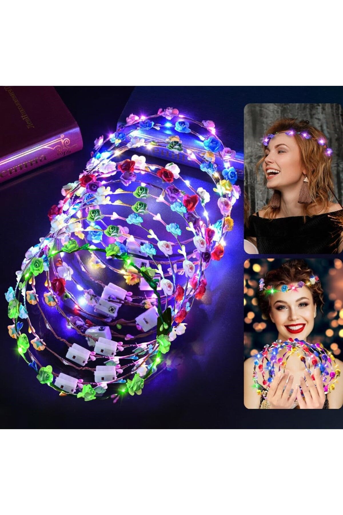 Renkli LED Çiçek Taç – 3 Işık Modlu Glow Parti Tacı