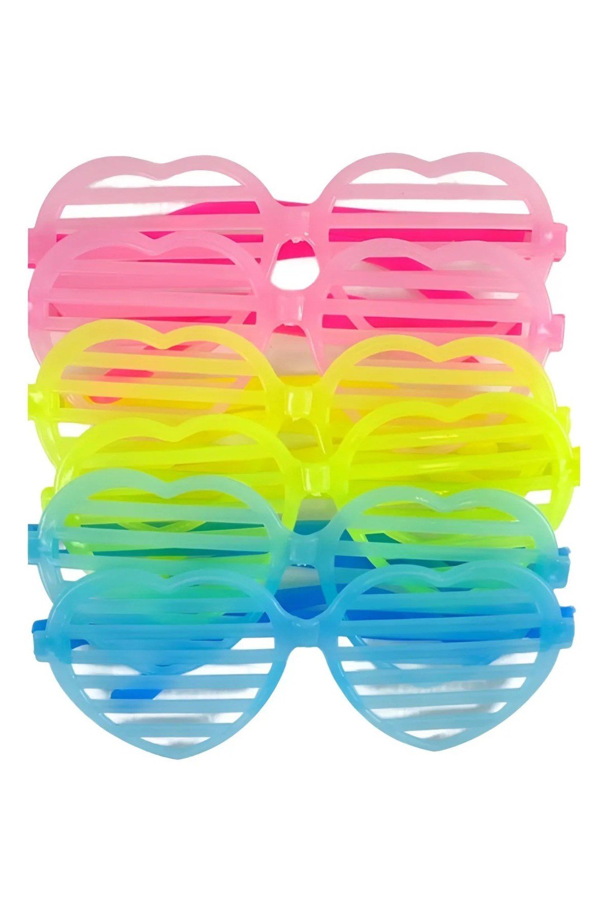 Retro Neon Fosforlu Kalp Panjur Gözlük 12 Adet – 80’ler 90’lar Parti Stili