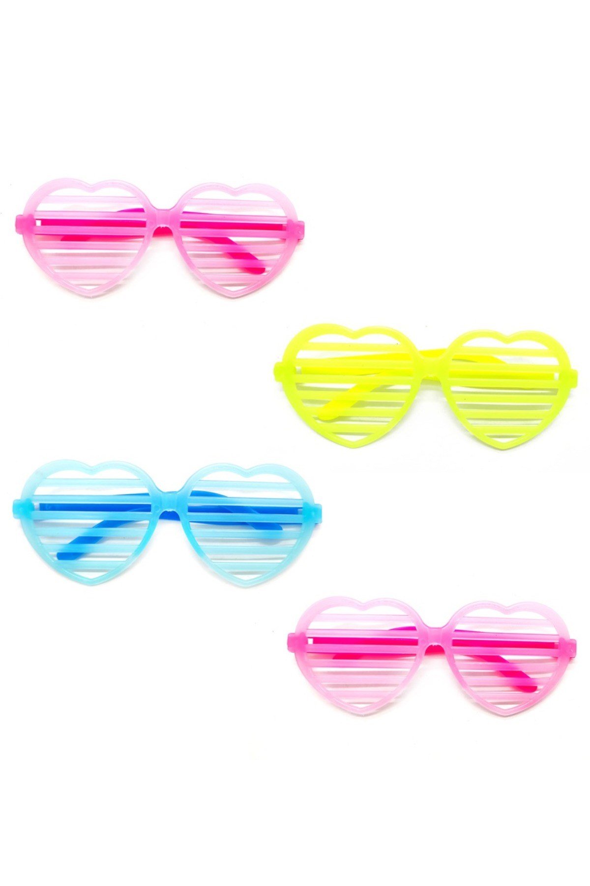 Retro Neon Fosforlu Kalp Panjur Gözlük 12 Adet – 80’ler 90’lar Parti Stili