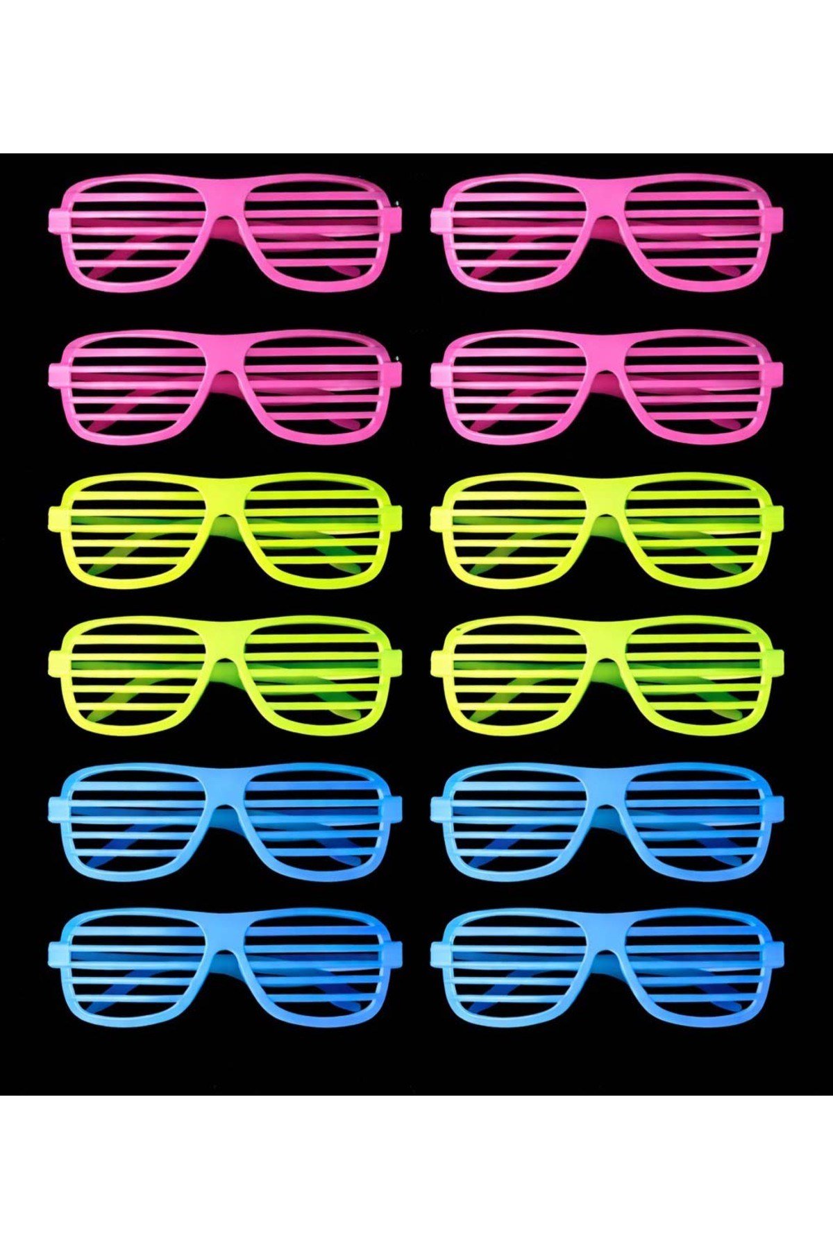 Retro Neon Fosforlu Panjur Gözlük 12 Adet – 80’ler 90’lar Parti Stili