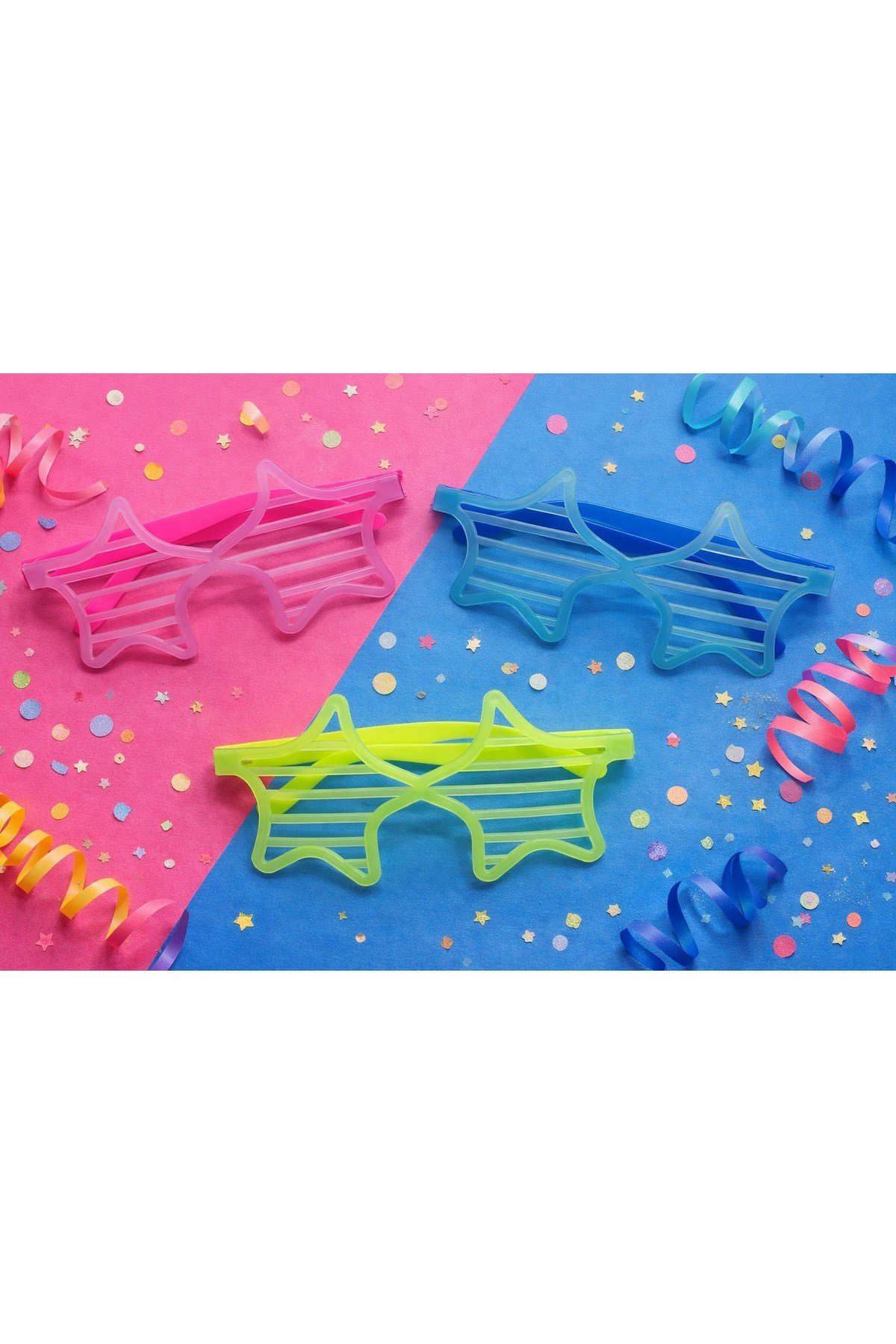 Retro Neon Fosforlu Yıldız Panjur Gözlük 12 Adet – 80’ler 90’lar Parti Stili