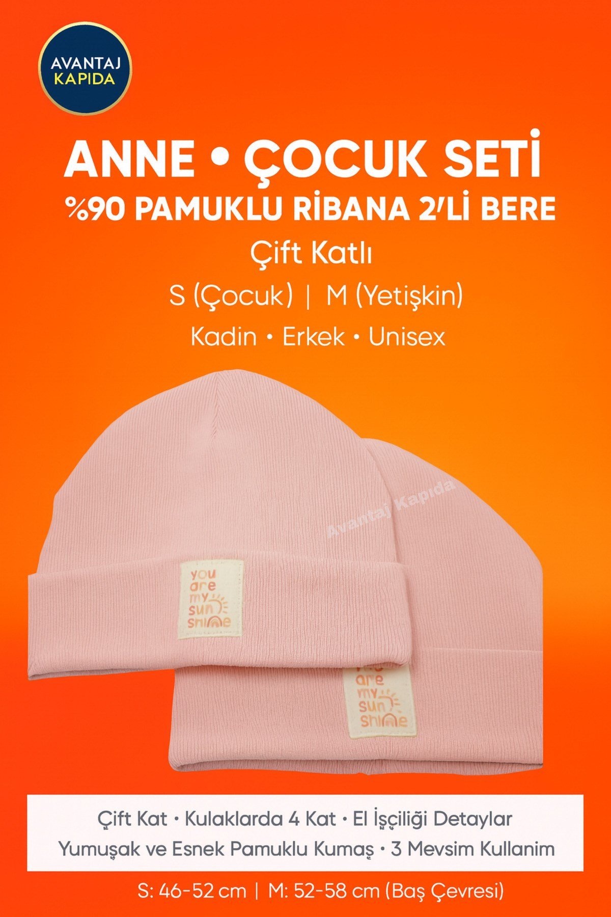 Ribana Pamuklu Aile Bere Seti - Anne Baba Çocuk Bebek Unisex Kışlık Termal Hediyelik Kombin