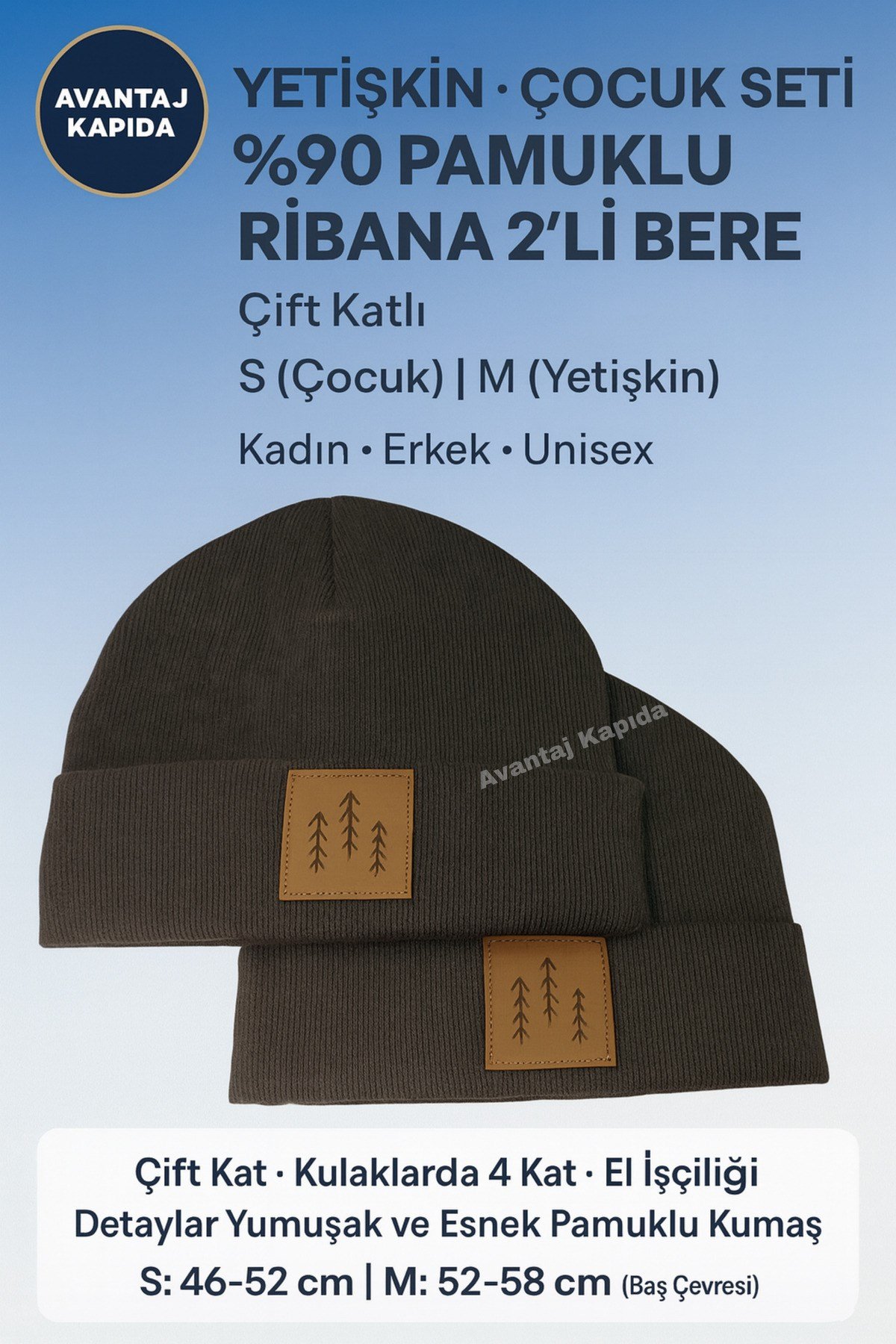 Ribana Pamuklu Aile Bere Seti - Anne Baba Çocuk Bebek Unisex Kışlık Termal Hediyelik Kombin
