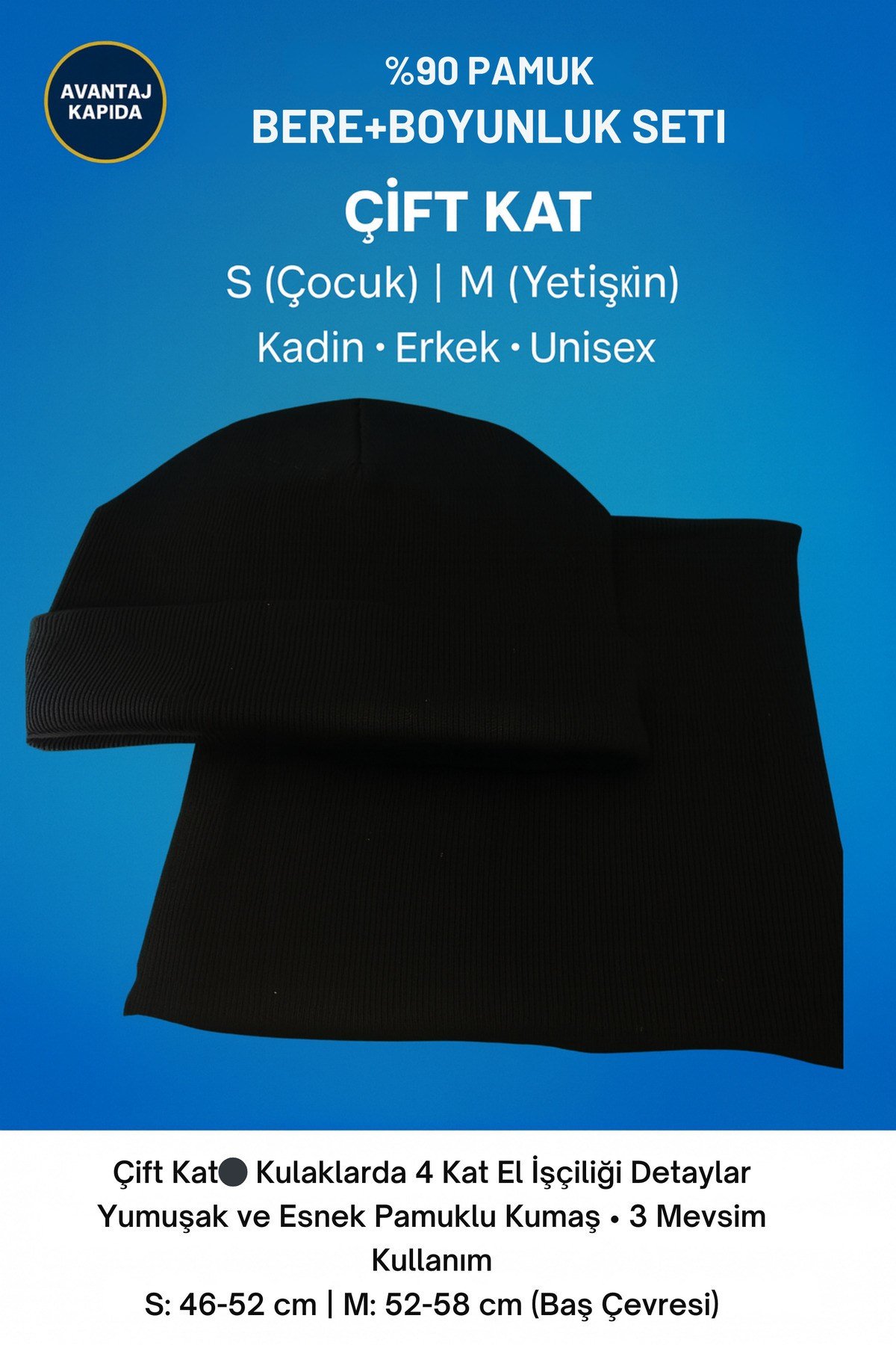 Ribana Pamuklu Bere Boyunluk Seti -Siyah
